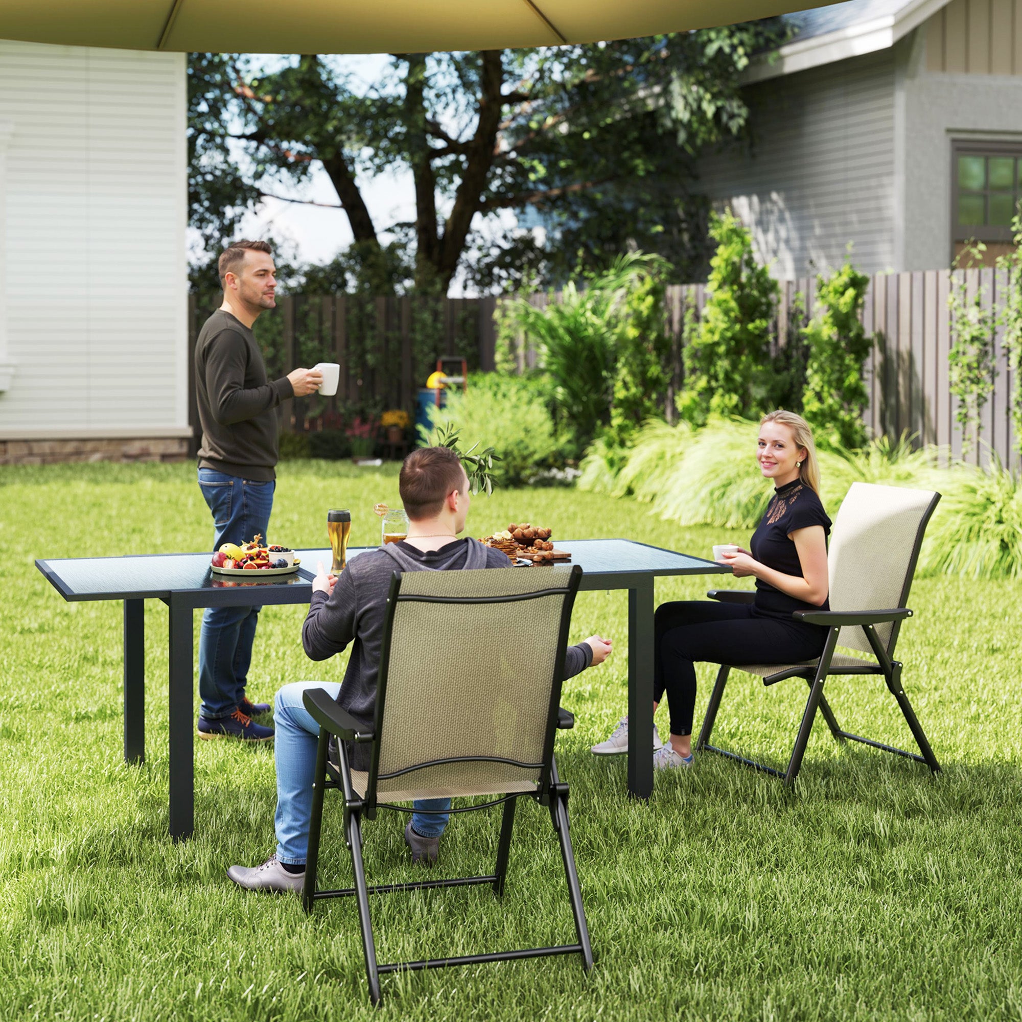Outsunny Set of Two Folding Outdoor Chairs - Brown/Black - North Peak Garden Furniture