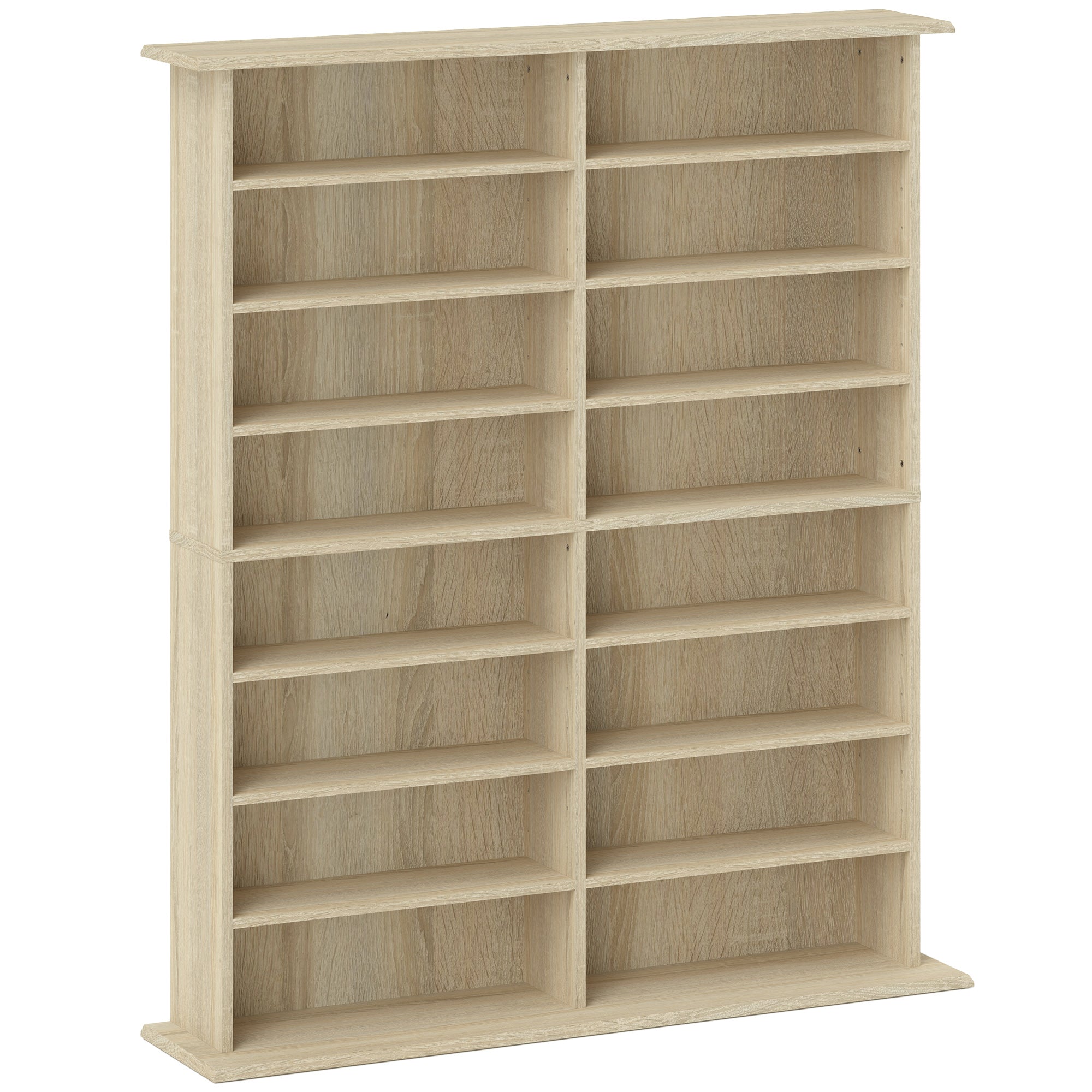 HOMCOM 16-Compartment Media Shelf - Nature Wood Finish - North Peak Garden Furniture