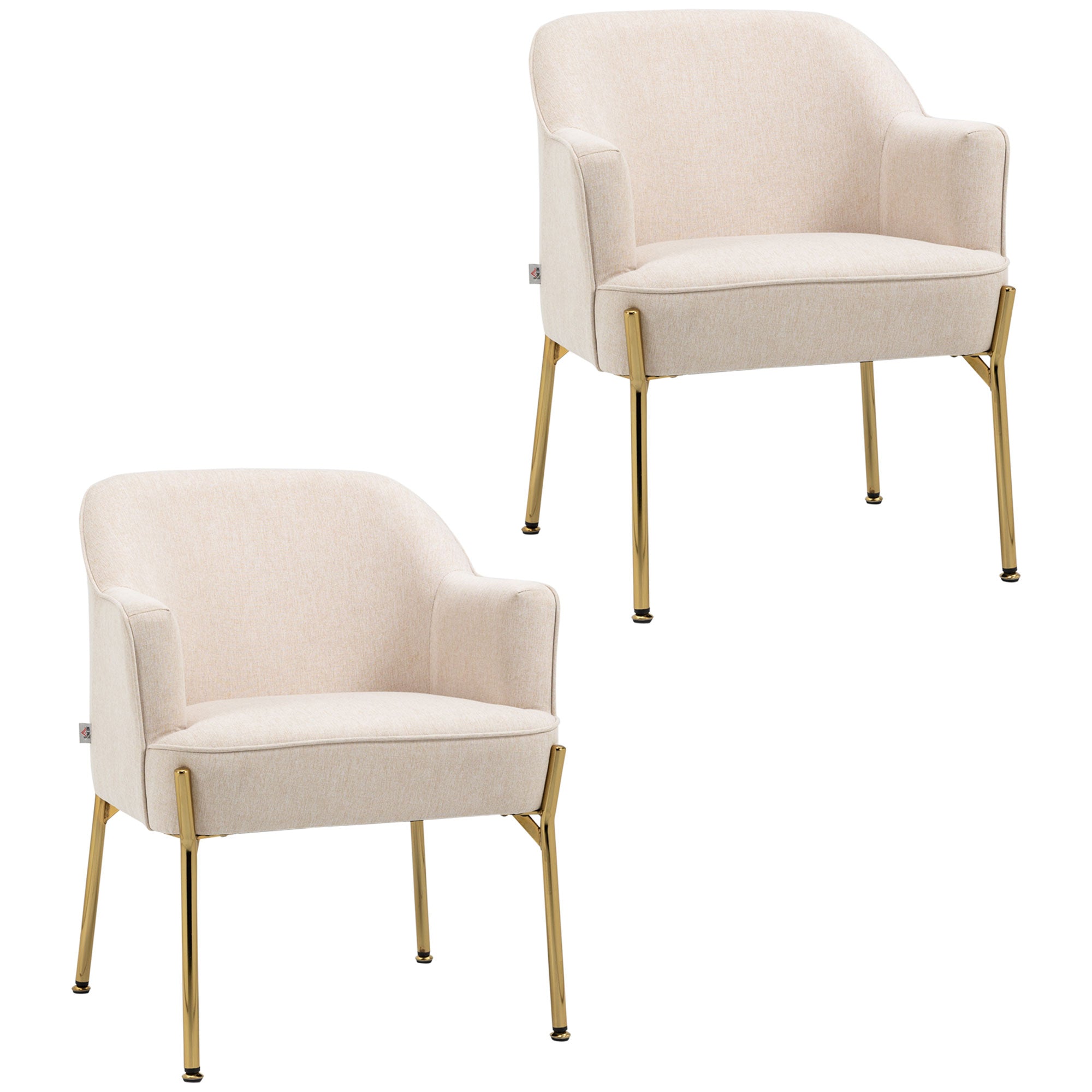 HOMCOM Accent Chair, Living Room Armchair, Vanity Chair with Gold Plating Metal Legs and Soft Padded Seat for Bedroom and Café, Set of 2, White - North Peak Garden Furniture