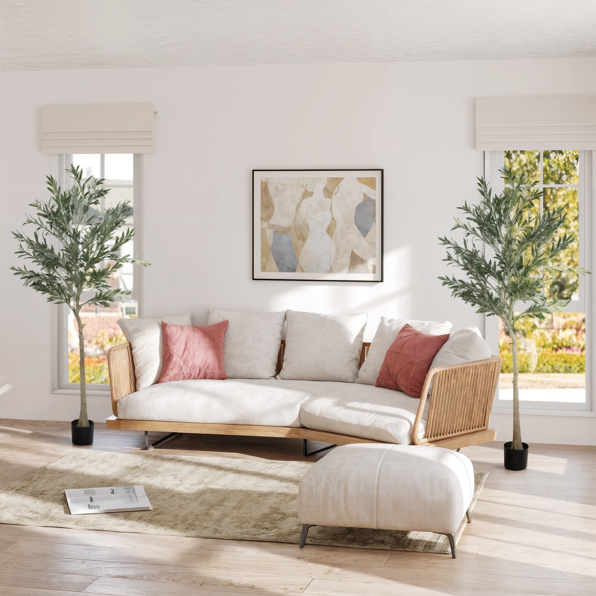 HOMCOM Set of 2 6ft/ 180cm Decorative Artificial Plant, Silk Olive Tree with 900 Leaves and 40 Olive Fruits in Pot, Fake Plant for Home, Office, Living Room, Indoor Decor - North Peak Garden Furniture