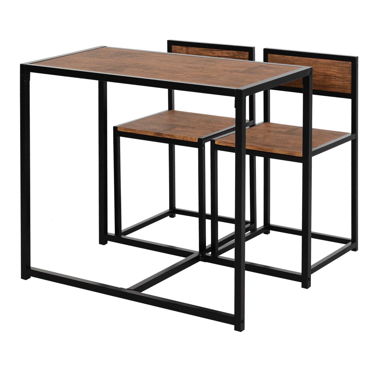HOMCOM Dining Table and Chairs Set 2, Dining Room Sets, Rectangular Space Saving Table and 2 Chairs for Compact Kitchens, Steel Frame, Natural