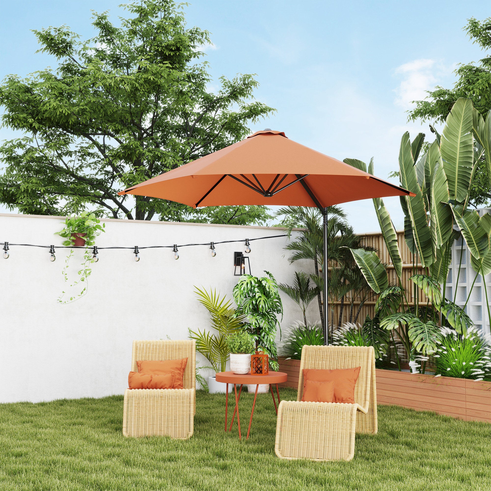 Outsunny 2.5M Garden Cantilever Parasol, Offset Roma Patio Umbrella Hanging Sun Shade Canopy Shelter with 360° Rotation and Cross Base, Orange - North Peak Garden Furniture