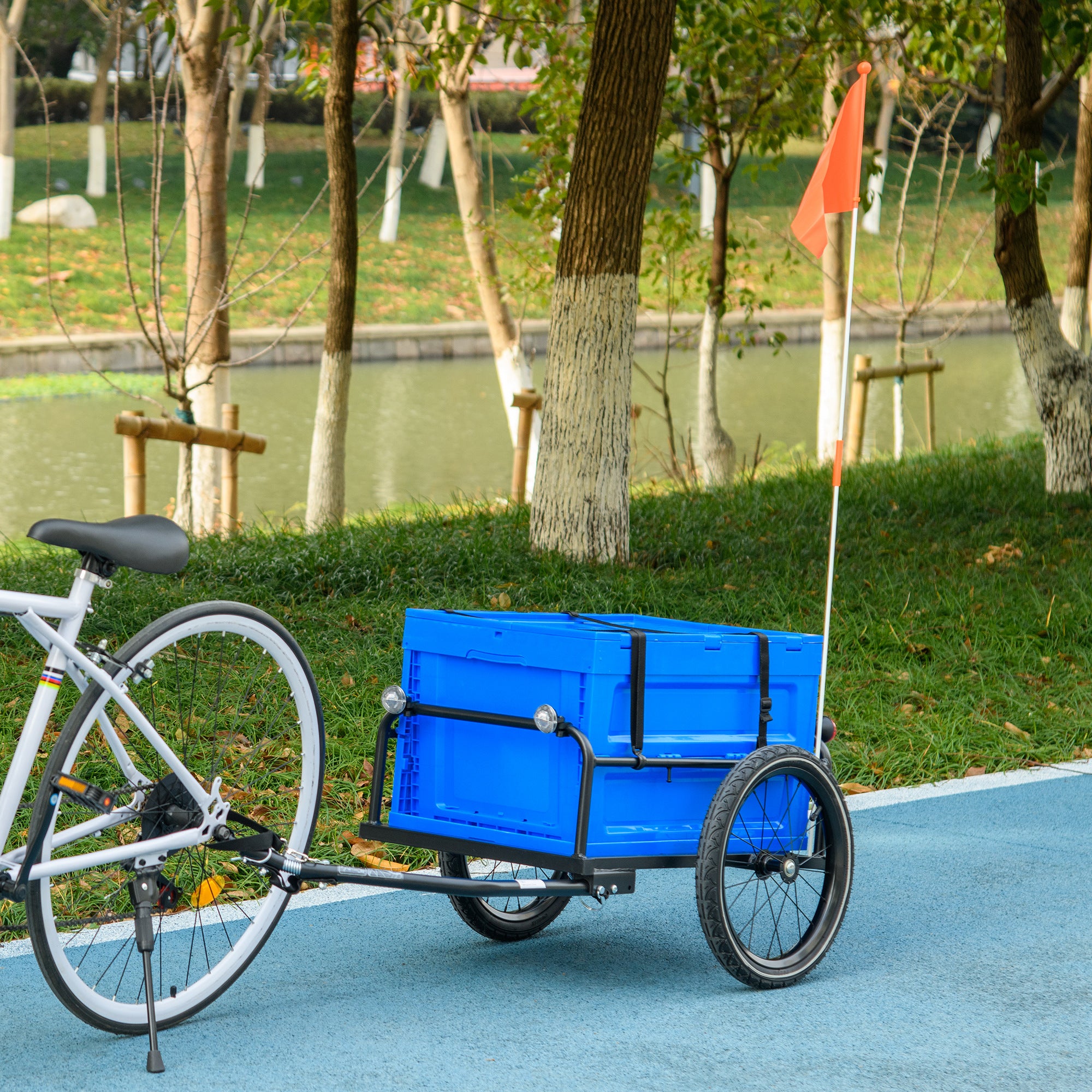 HOMCOM 65L Steel Frame Bike Trailer Storage Box - Blue - North Peak Garden Furniture