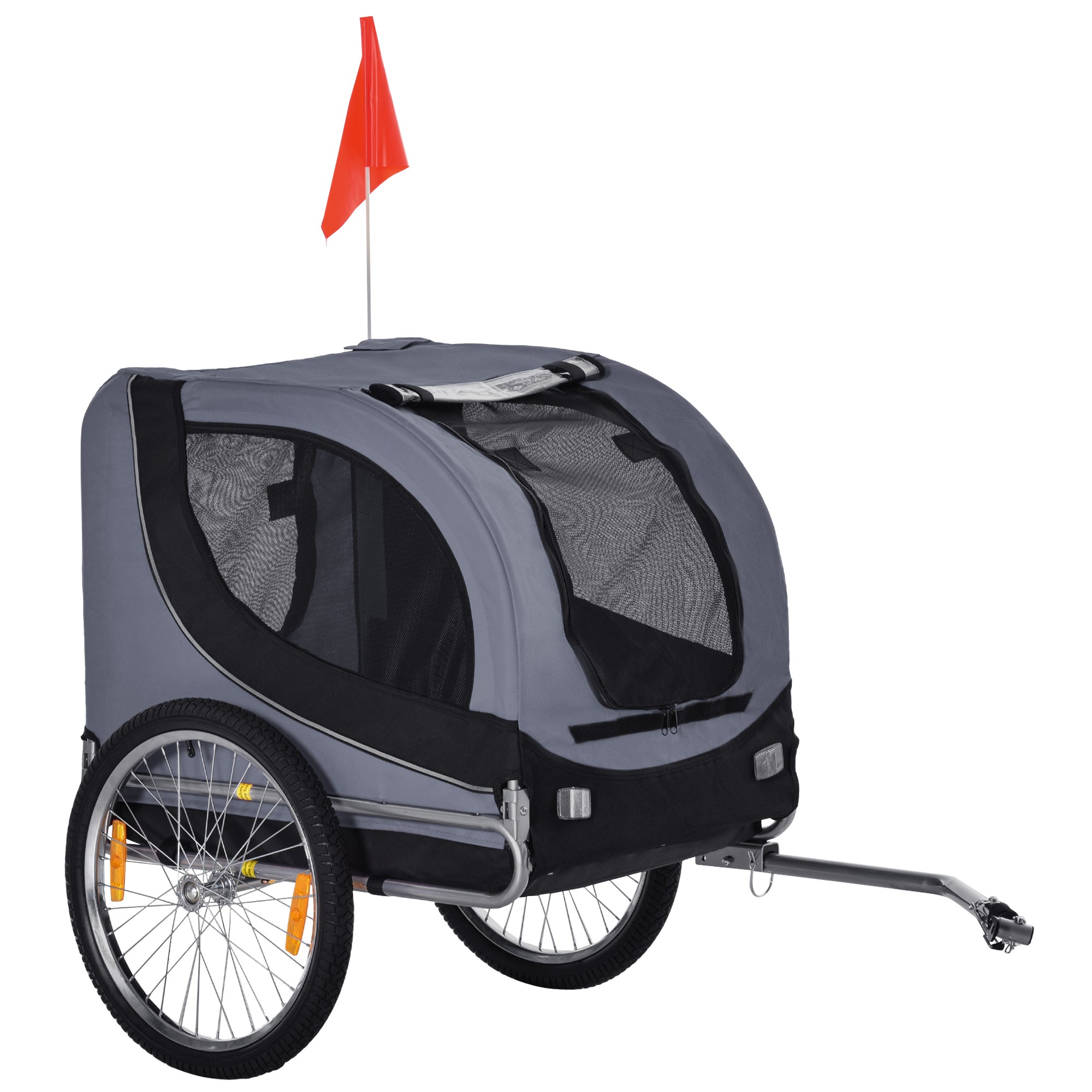 PawHut Steel Dog Bike Trailer Pet Cart Carrier for Bicycle Kit Water Resistant with Hitch Coupler Travel Grey and Black - North Peak Garden Furniture