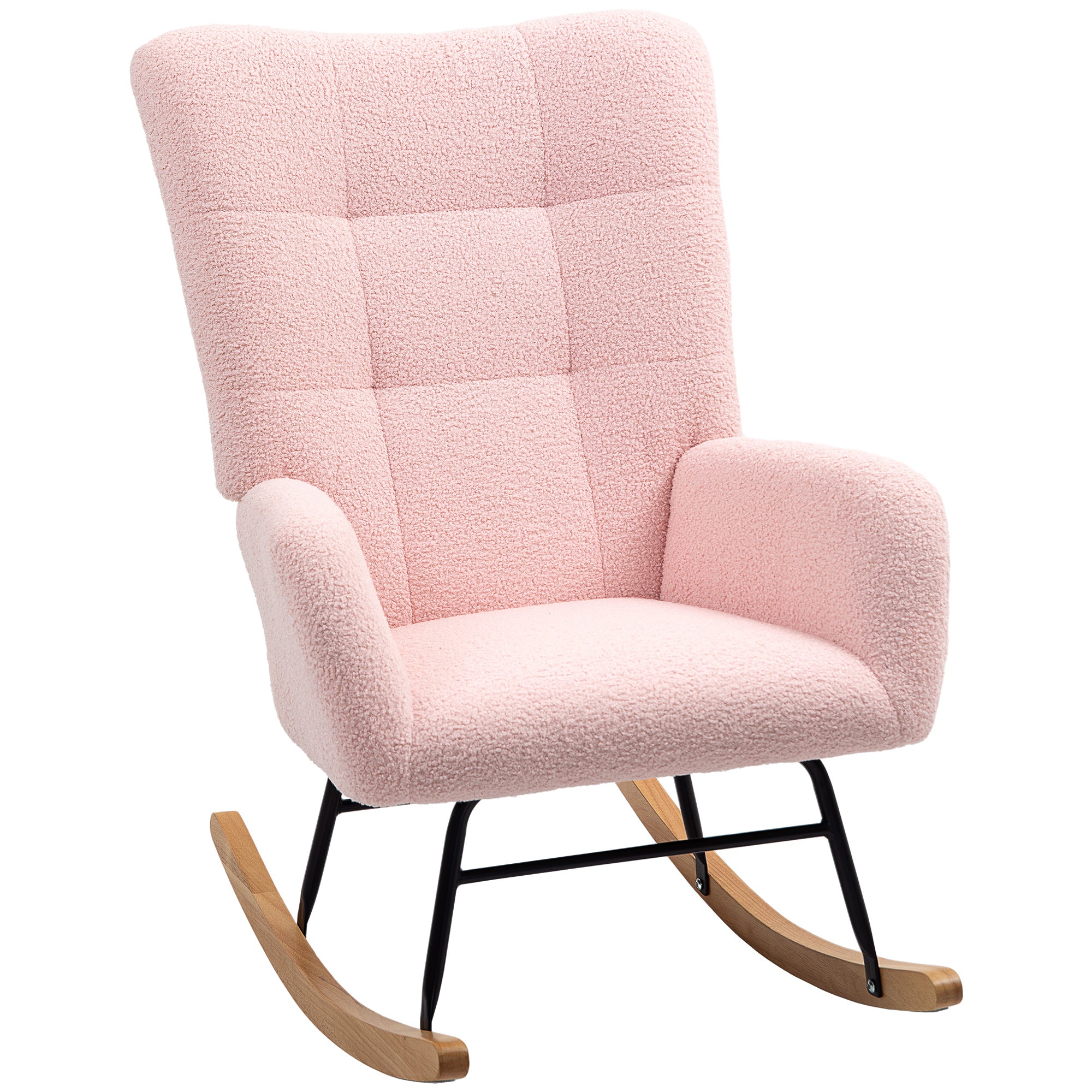 HOMCOM Teddy Fleece Rocking Chair - Pink - North Peak Garden Furniture