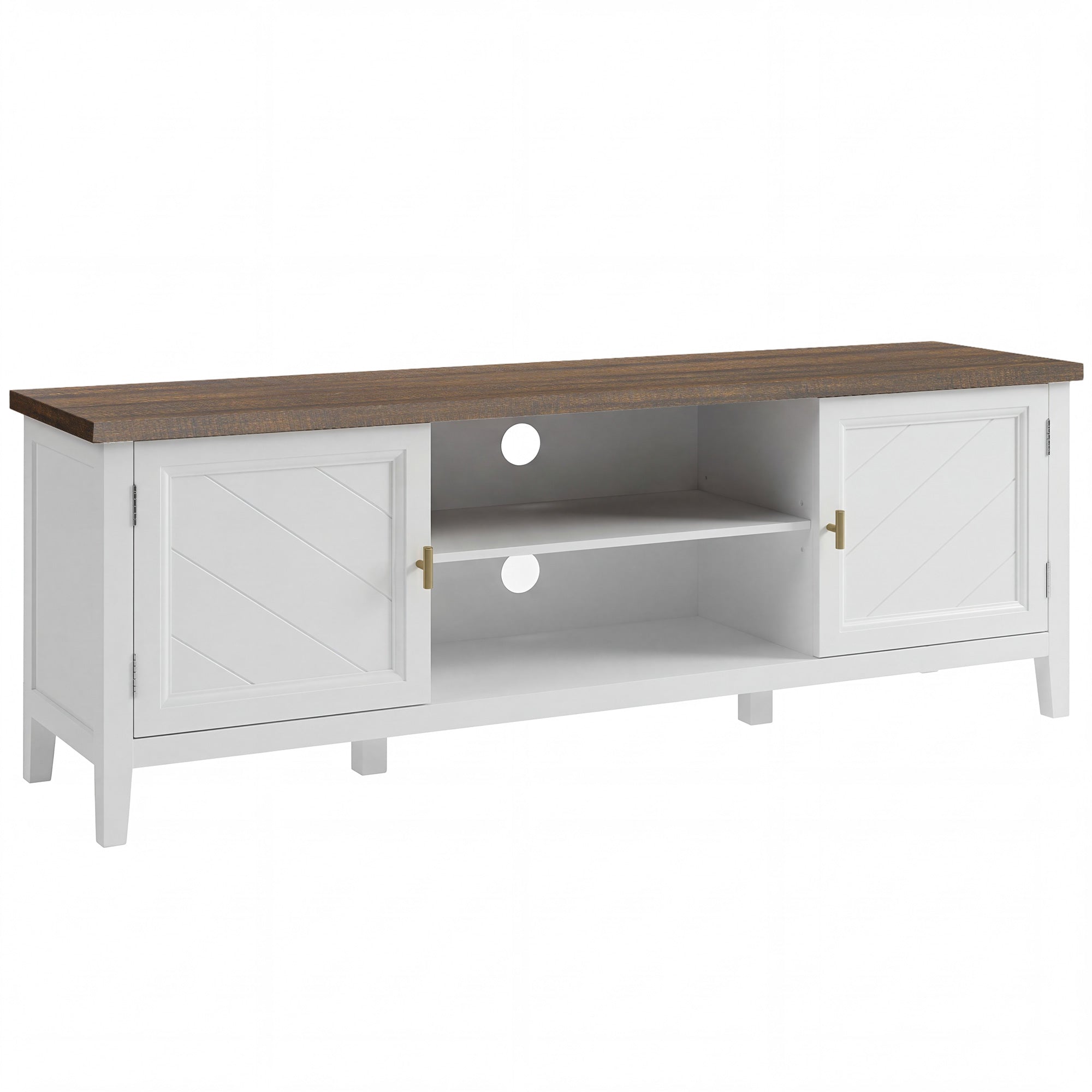 HOMCOM TV Stand for TVs up to 42 Inch, Farmhouse Entertainment Center with 2 Open Shelves, 2 Cabinets and Thick Top