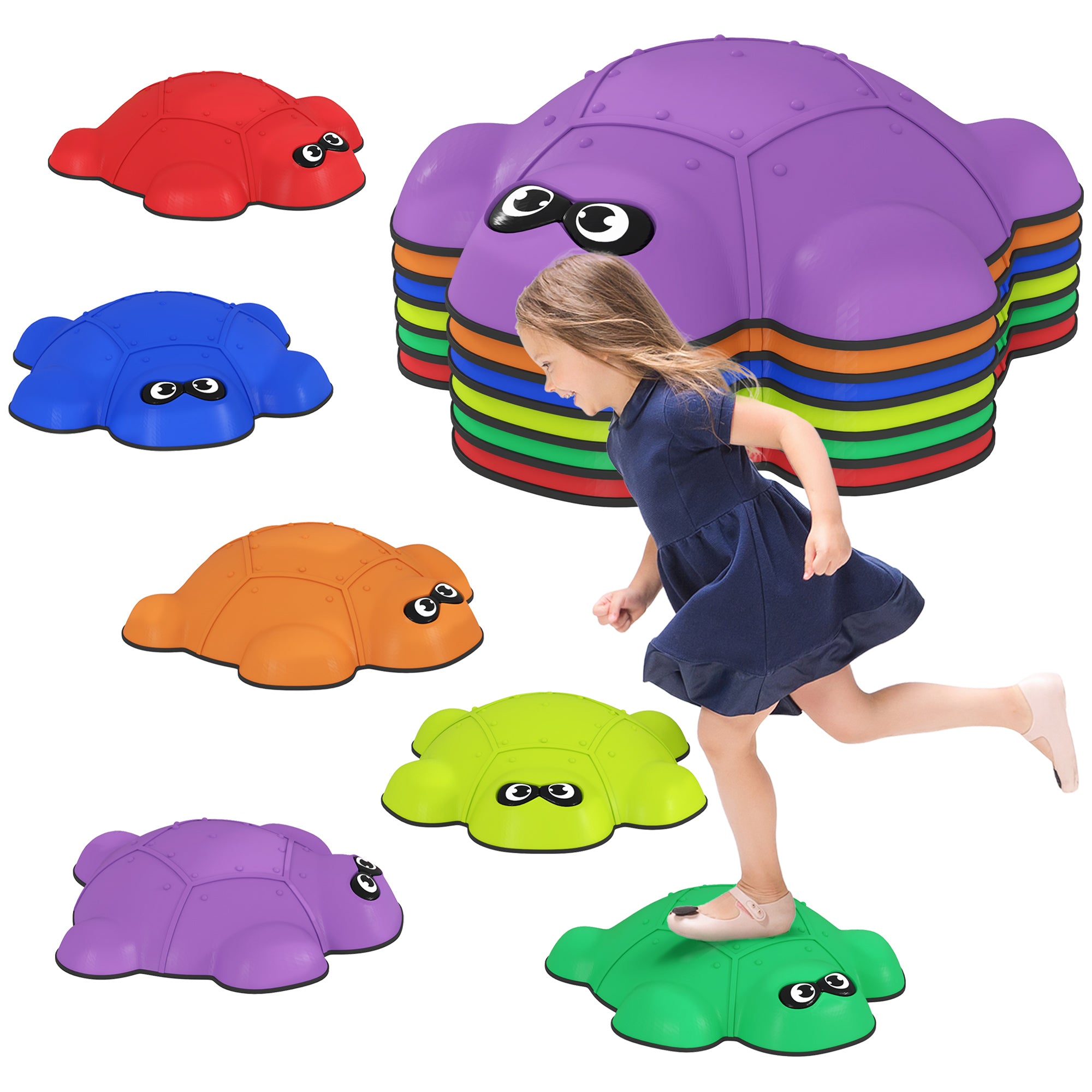 AIYAPLAY 6 PCS Balance Stepping Stones with Non-slip Edge, Indoor Outdoor Obstacle Courses for Kids Ages 3-8 Years, Multicoloured - North Peak Garden Furniture