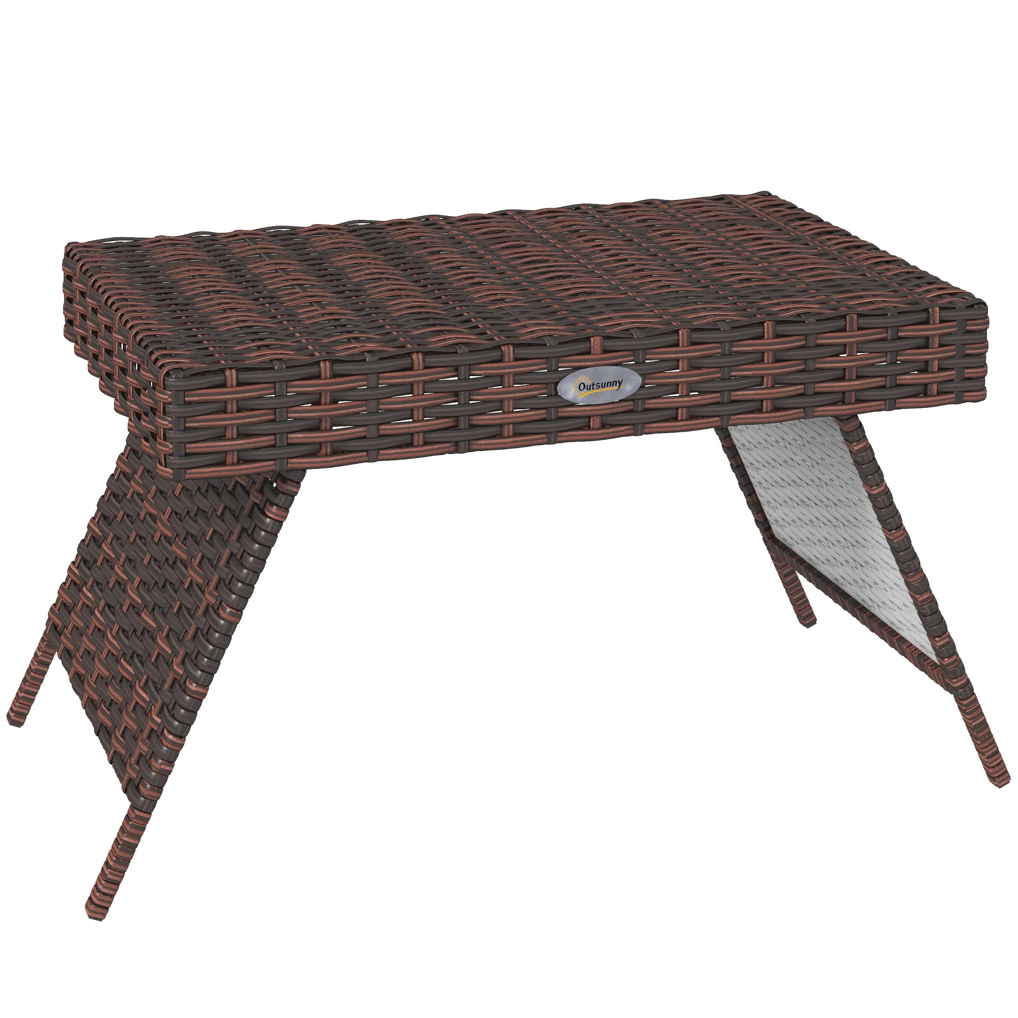 Outsunny Foldable Outdoor Side Table, Rattan Garden Coffee Table with Steel Frame, Space Saving Bistro Garden Furniture for Patio, Balcony, 60 x 41 x 41 cm, Brown - North Peak Garden Furniture