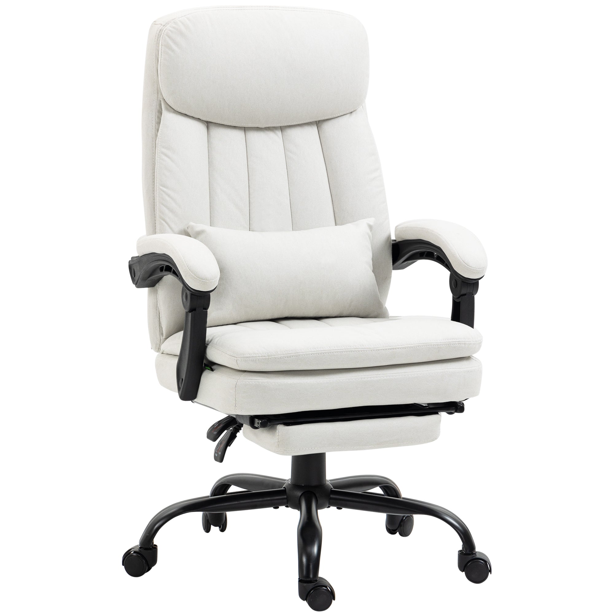 Vinsetto Office Chair, Ergonomic Desk Chair with 6-Point Vibration Massage and Lumbar Heating, Computer Chair with Lumbar Support Pillow, 155° Reclining Back and Footrest, Cream White - North Peak Garden Furniture
