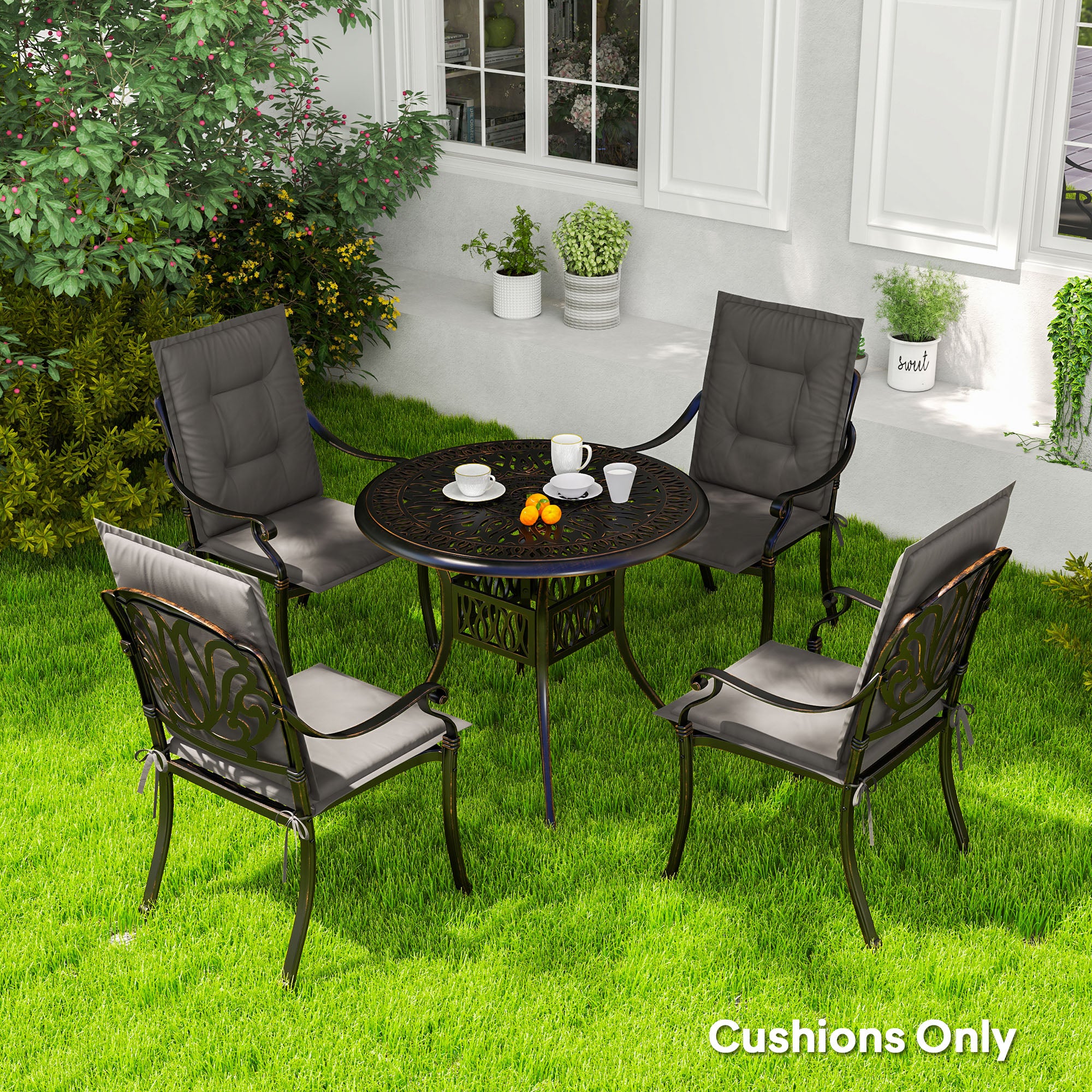 Outsunny Set of Four Padded Garden Seat Cushions - Charcoal Grey - North Peak Garden Furniture