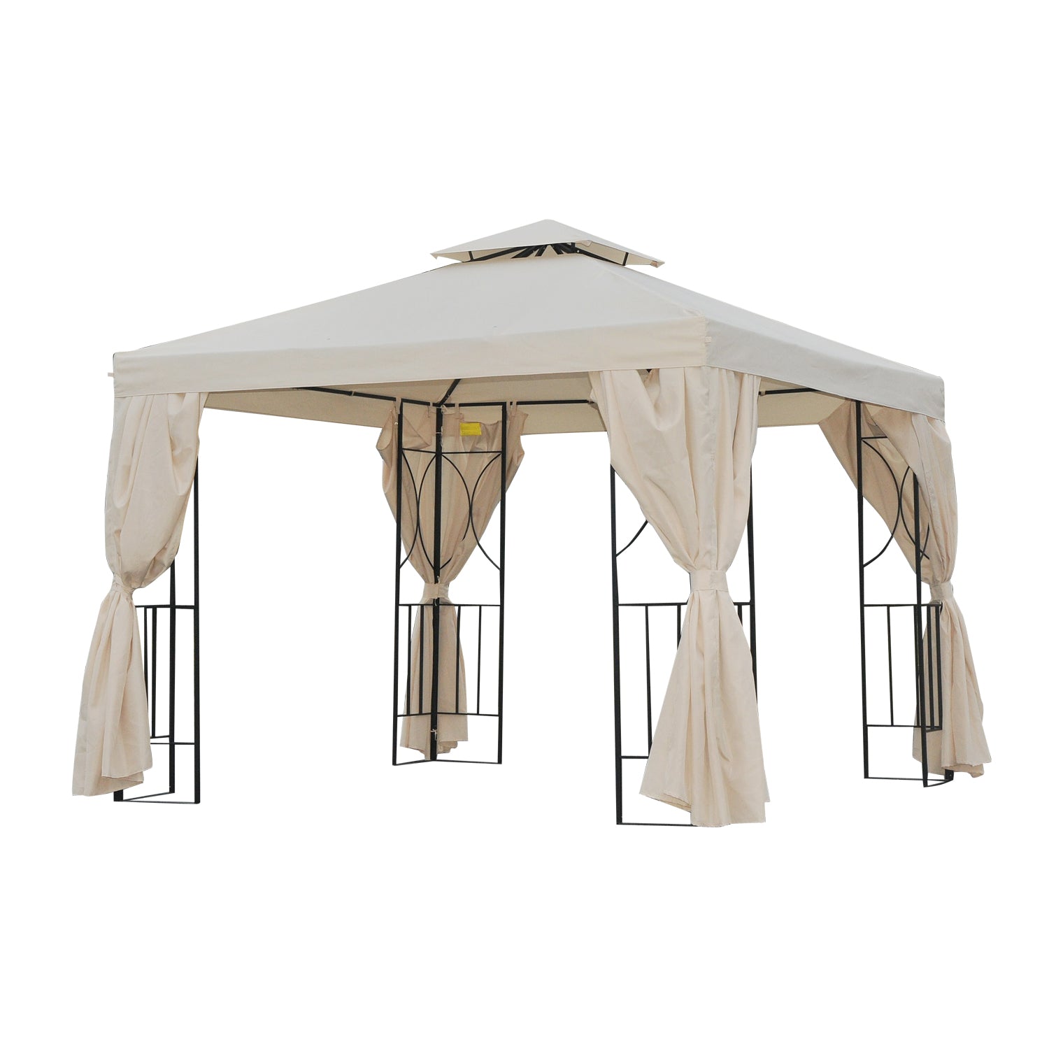 Outsunny 3 x 3 m Garden Gazebo Double Roof Marquee Patio Wedding Party Tent Canopy Shelter with Sidewalls, (Beige)