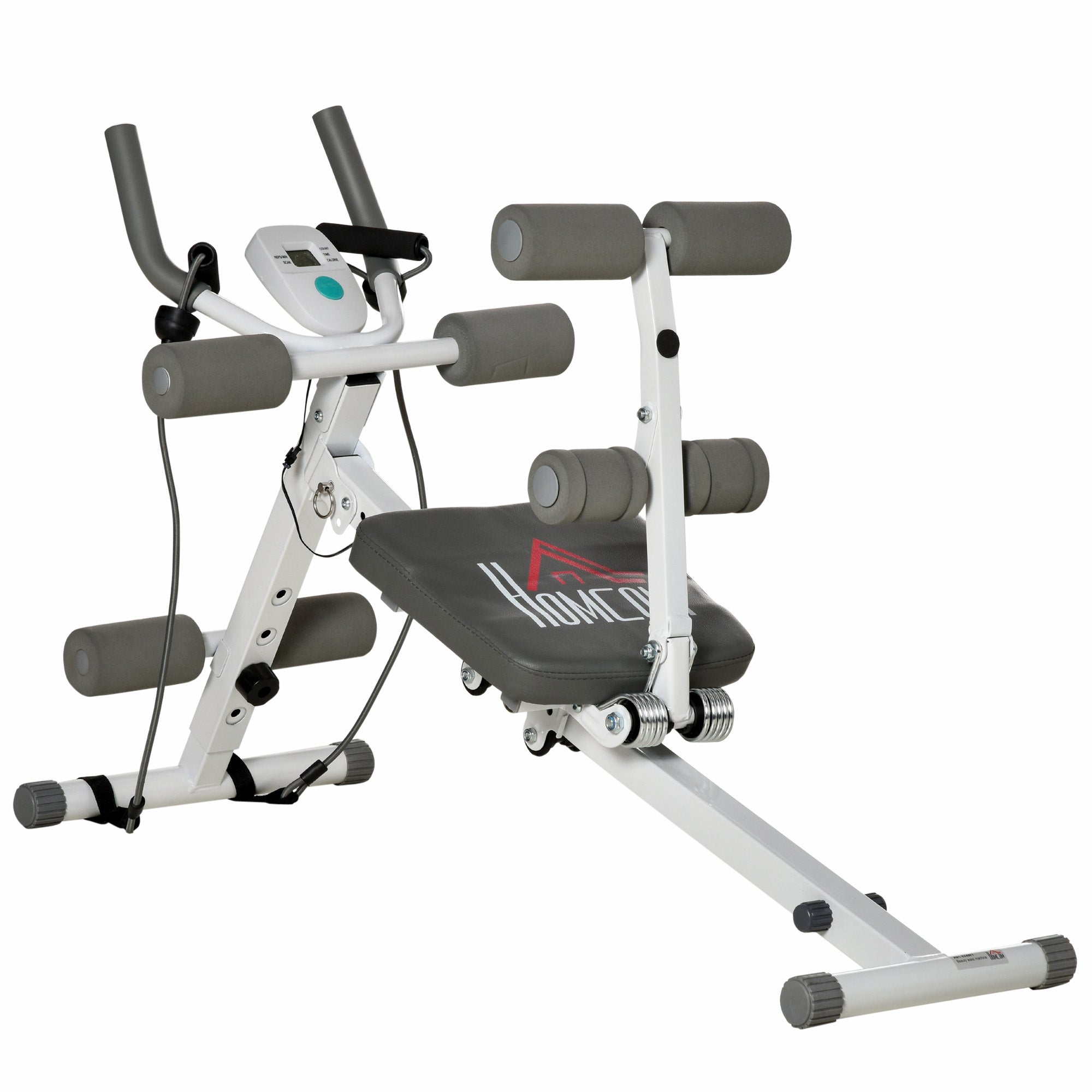 HOMCOM 2-IN-1 Core Abdominal Ab Trainer Sit Up Bench with LCD Screen, Adjustable Fitness Crunch Machine for Home GYM - North Peak Garden Furniture