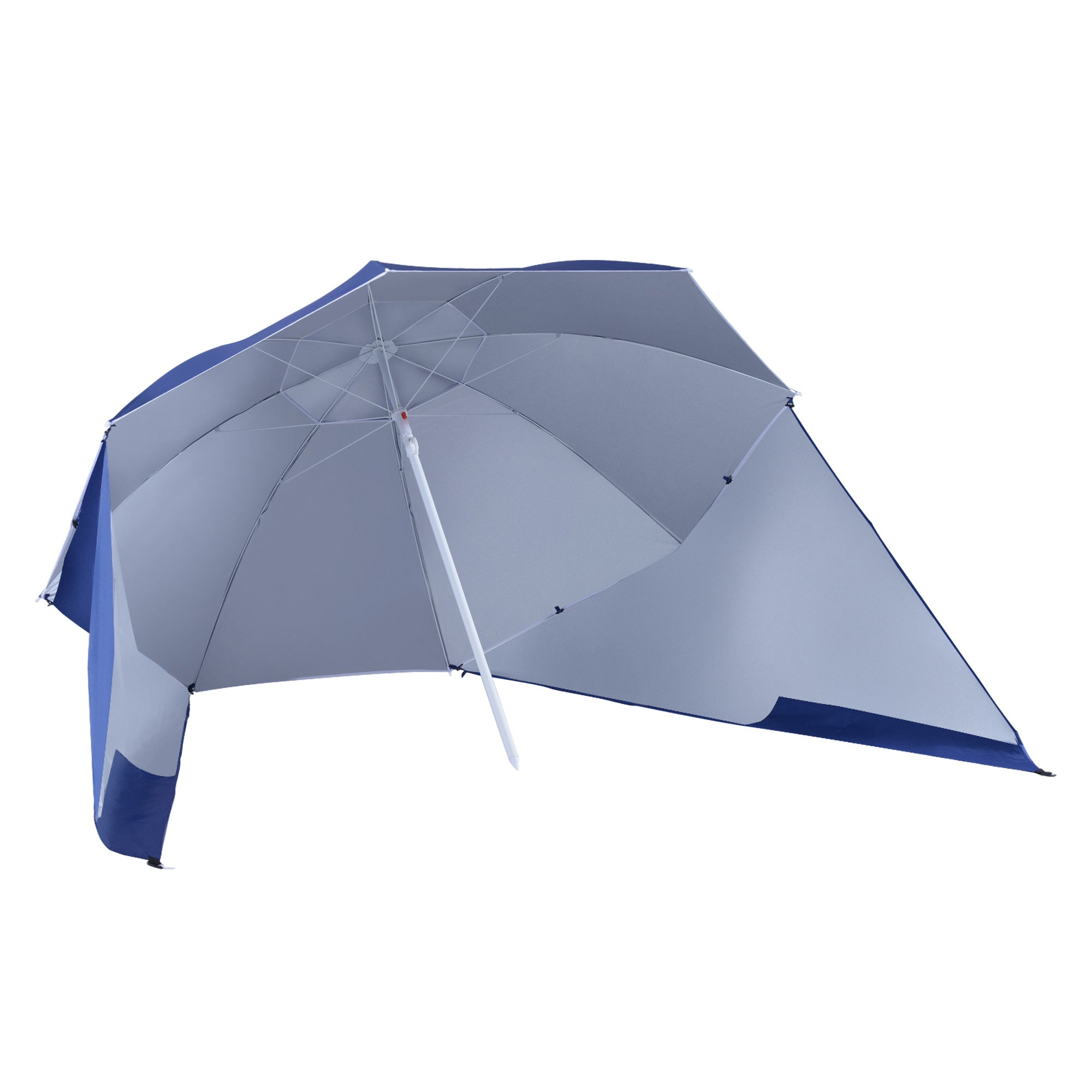 Outsunny 2m UV Protection Fishing Beach Umbrella Brolly Shelter w/ Side Panel Tent Blue - North Peak Garden Furniture