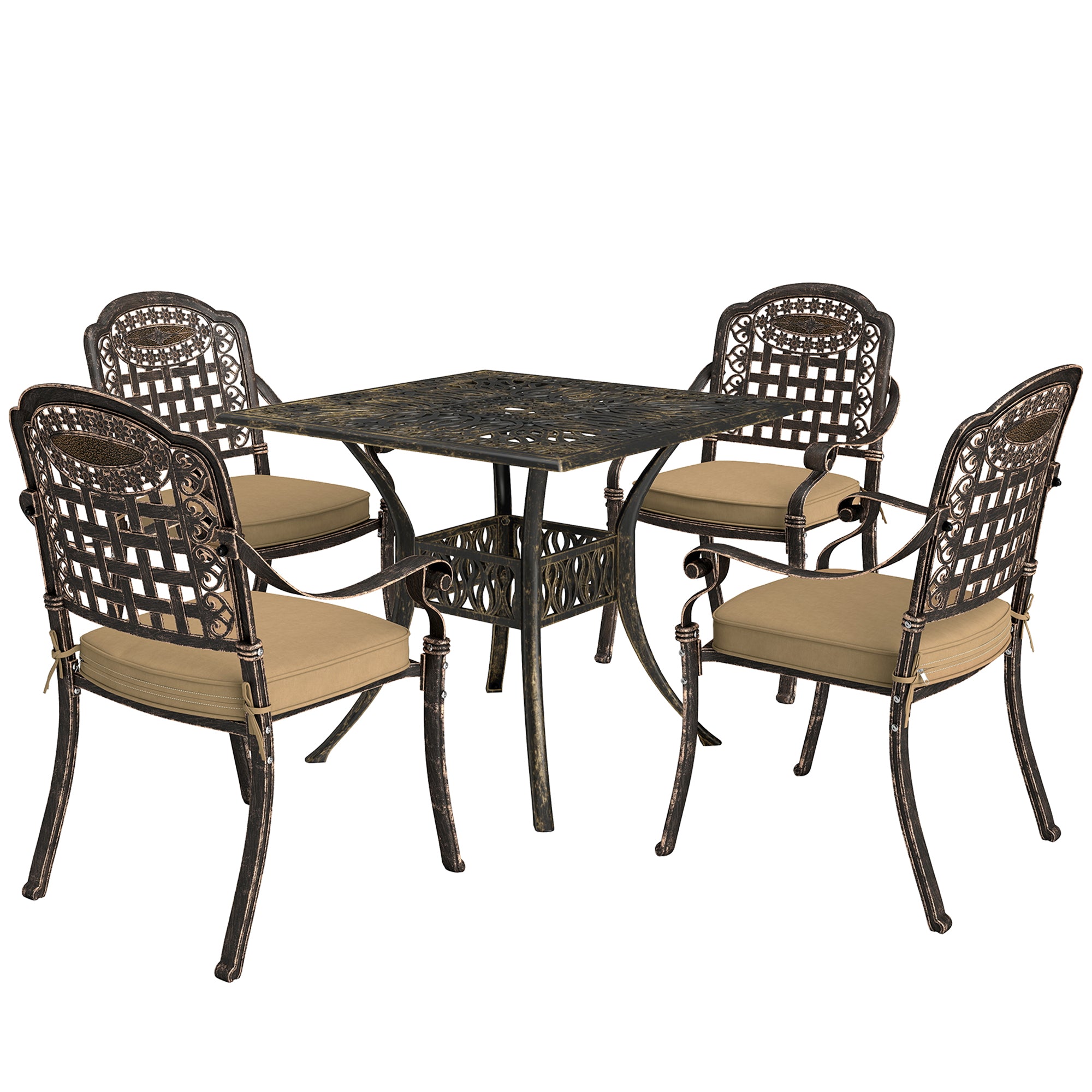Outsunny Five-Piece Cast Aluminium Garden Dining Set - Bronze Tone - North Peak Garden Furniture