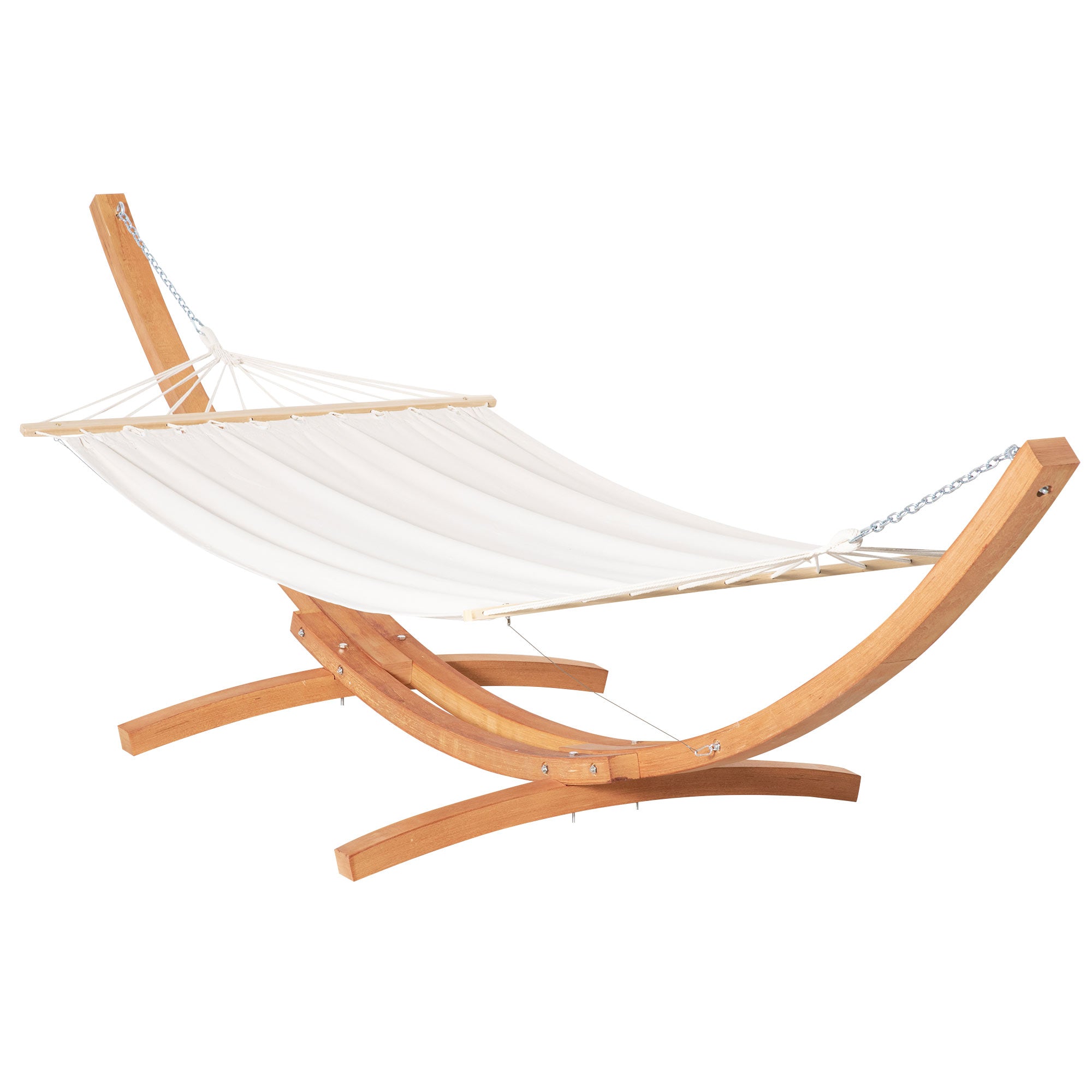 Outsunny Outdoor Garden Hammock with Wooden Stand Swing Hanging Bed for Patio White - North Peak Garden Furniture