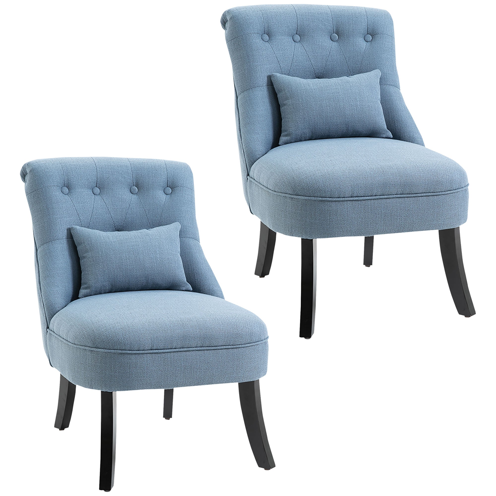 HOMCOM Fabric Single Sofa, Tub Chair, Upholstered Bedroom Chair with Pillow, Solid Wood Leg for Home, Living Room, Dining Room, Set of 2, Blue - North Peak Garden Furniture