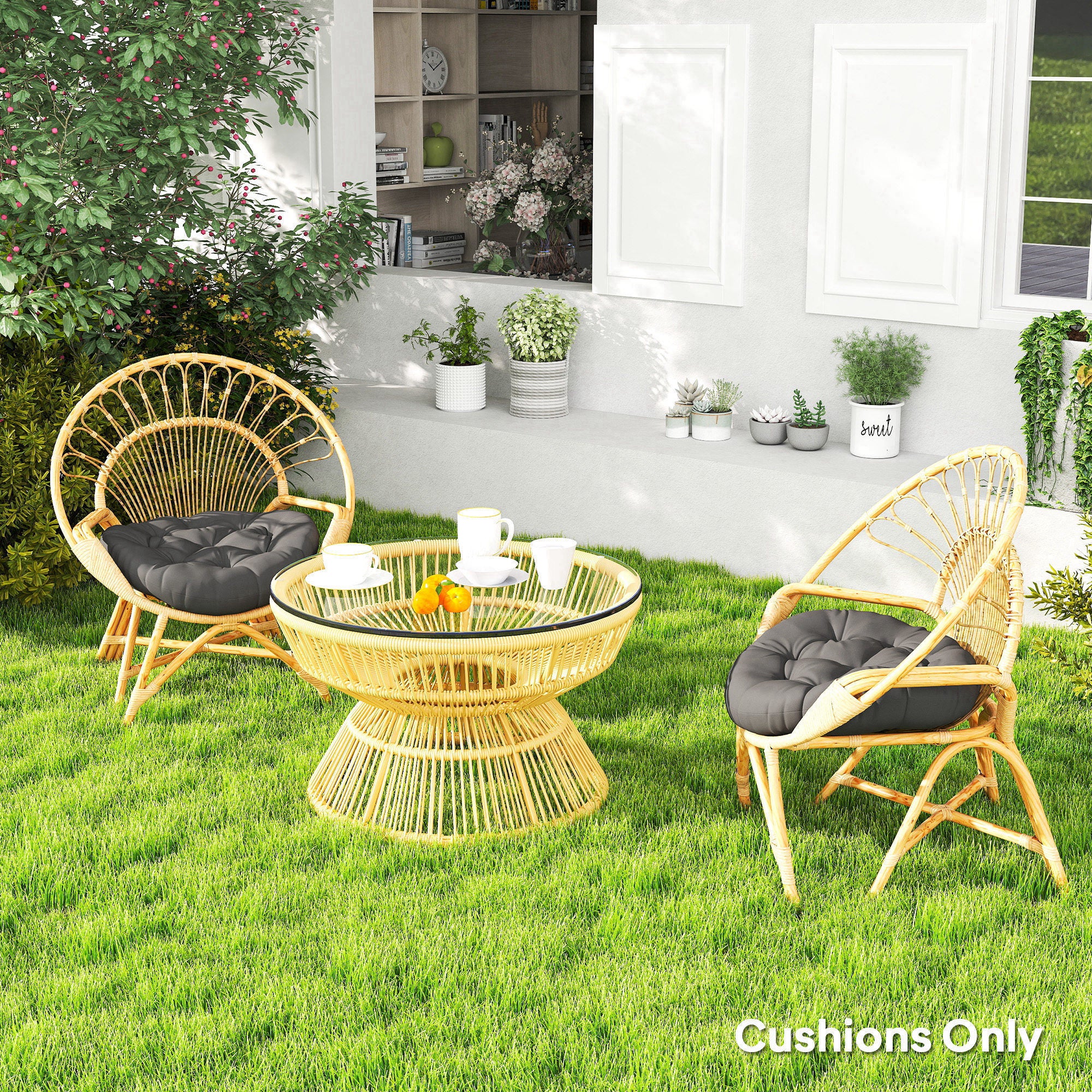 Outsunny Set of Two Φ60cm Outdoor Cushions - Dark Grey - North Peak Garden Furniture