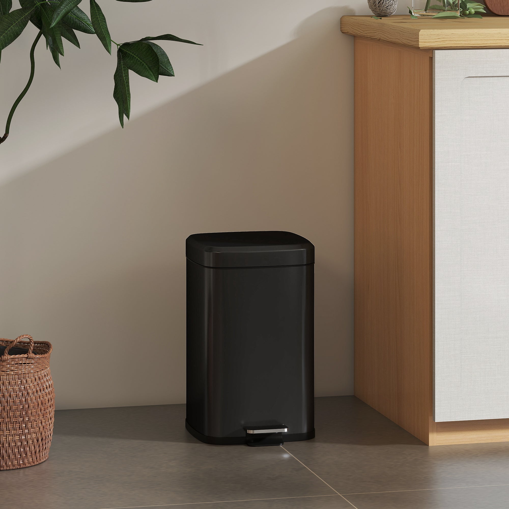 HOMCOM 20L Modern Boxy Metal Home Kitchen Bin - Black