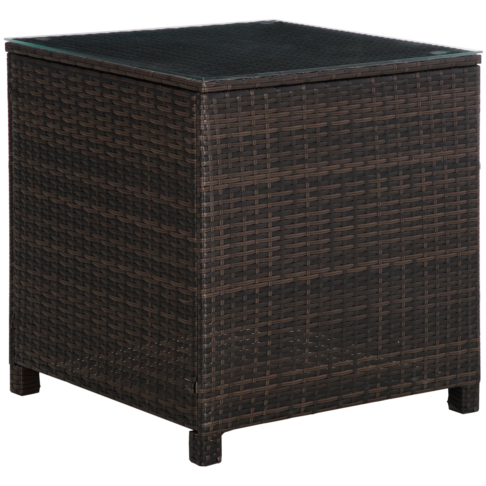 Outsunny Rattan Garden Furniture Side Table Patio Frame Tempered Glass New - Brown - North Peak Garden Furniture