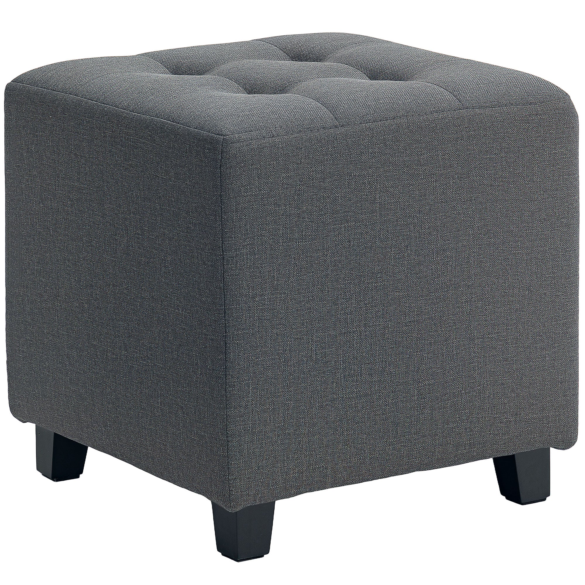 HOMCOM Square Footstool, Small Ottoman with Side Pocket, Linen Fabric Footrest Foot Stool with Rubber Wood Legs and Padded Seat for Living Room, Bedroom, Entryway, 35 x 35 x 35cm, Grey - North Peak Garden Furniture