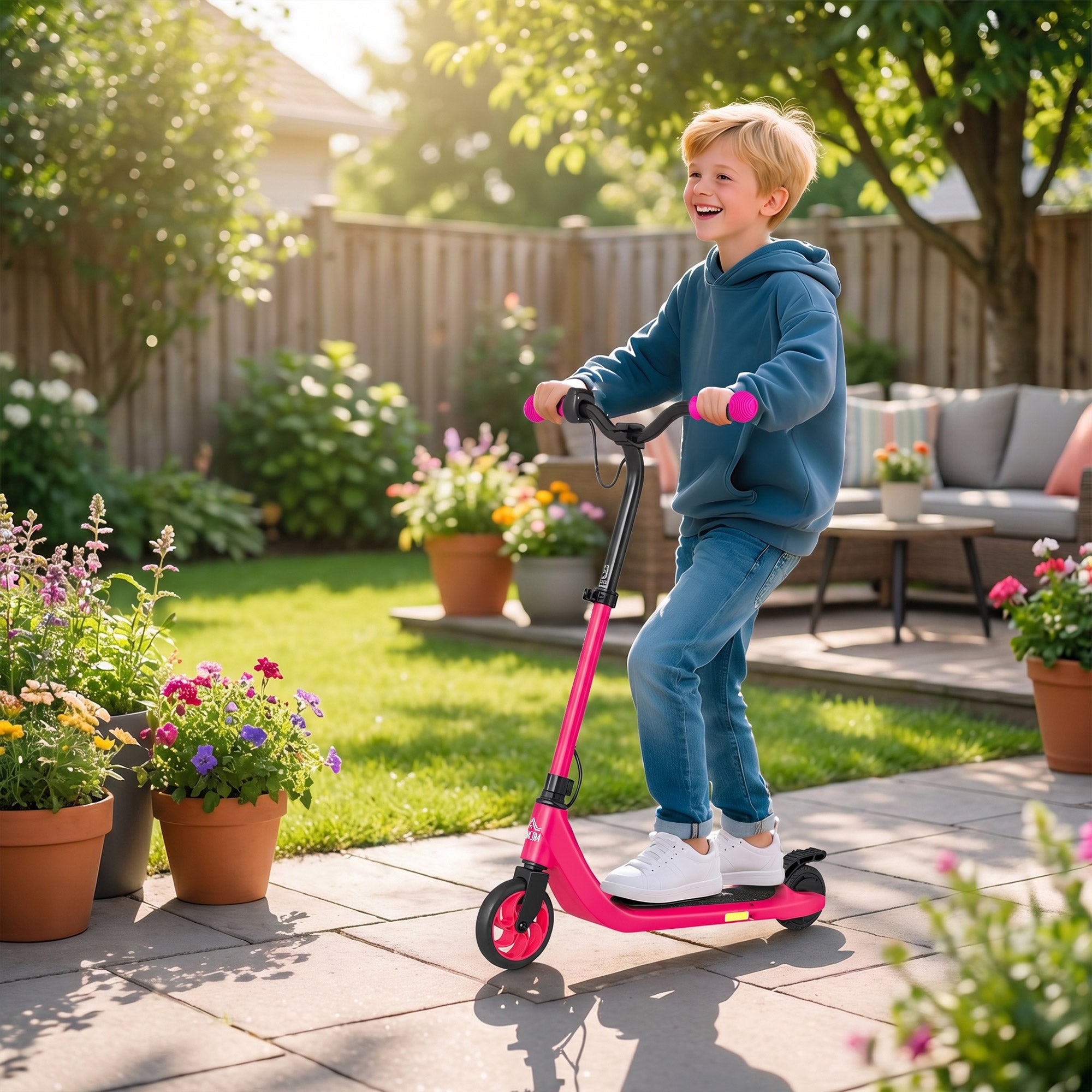 HOMCOM Electric Scooter, 120W Motor E-Scooter with Battery Display, Adjustable Height, Rear Brake for Ages 6+ Years - Pink