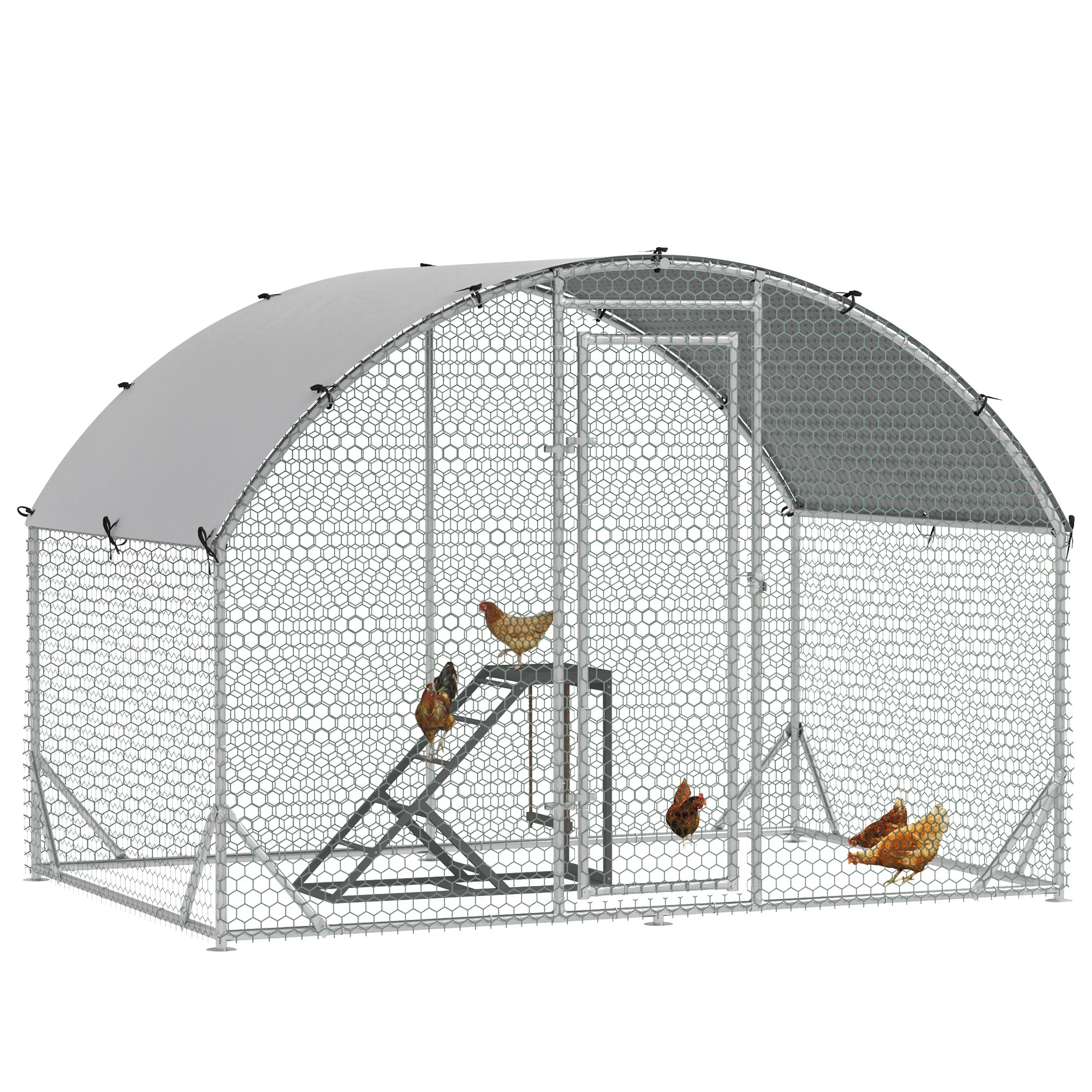 PawHut Walk-In Chicken Run, Metal Chicken Coop with Cover, Outdoor Hen Poultry House Cage with Chicken Activity Shelf, for Chickens, Rabbits, Ducks, 2.8 x 1.9 x 2m - North Peak Garden Furniture