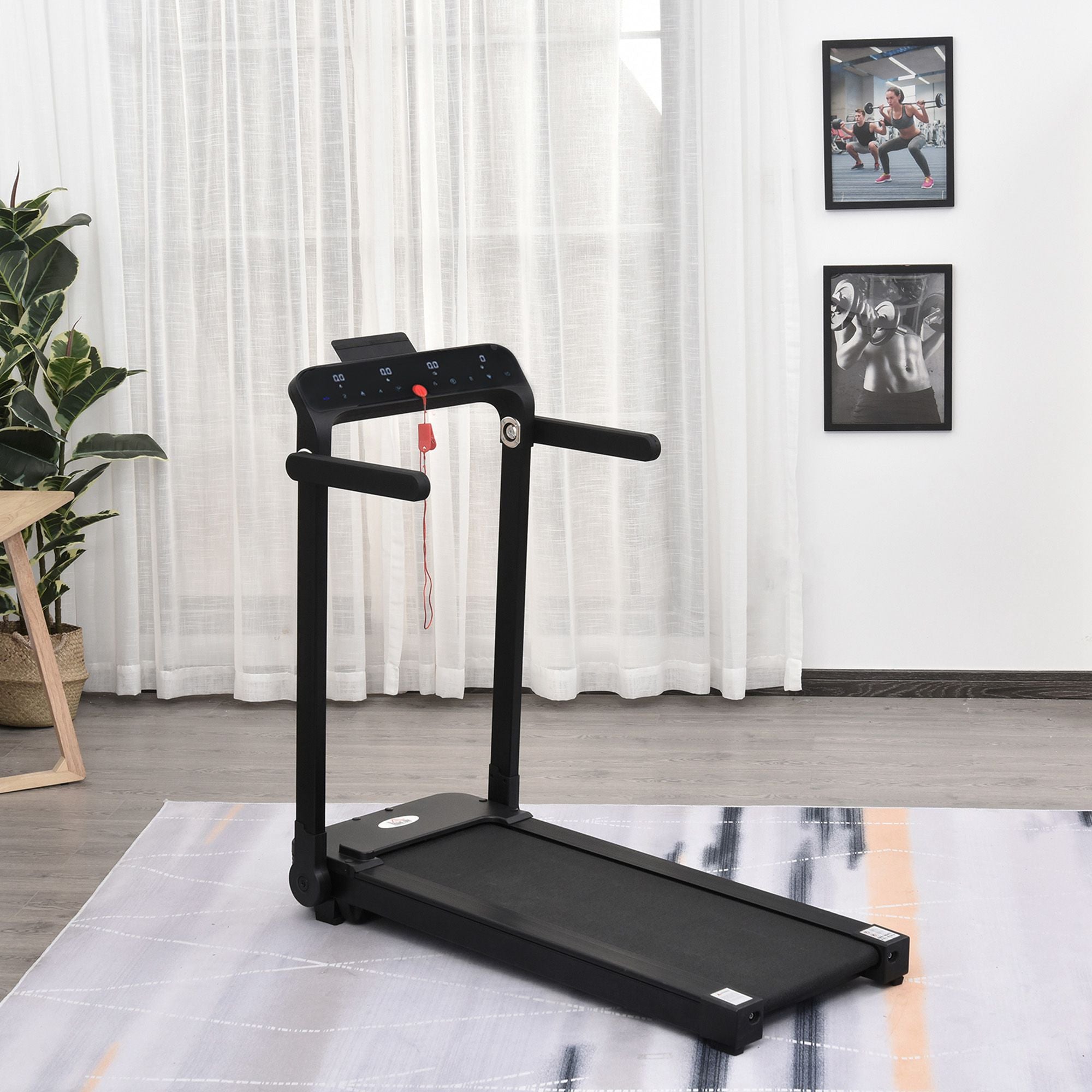 HOMCOM 600W Foldable Steel Motorised Treadmill Running Machine w/ LCD Monitor Black - North Peak Garden Furniture