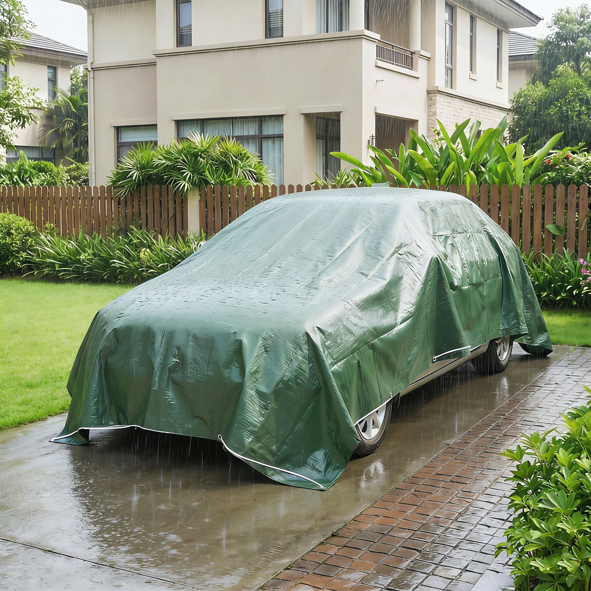 Outsunny 4 x 6m Waterproof Tarpaulin, 90GSM Tear-Resistant PE Tarp with Reinforced Grommets, UV Protected Cover