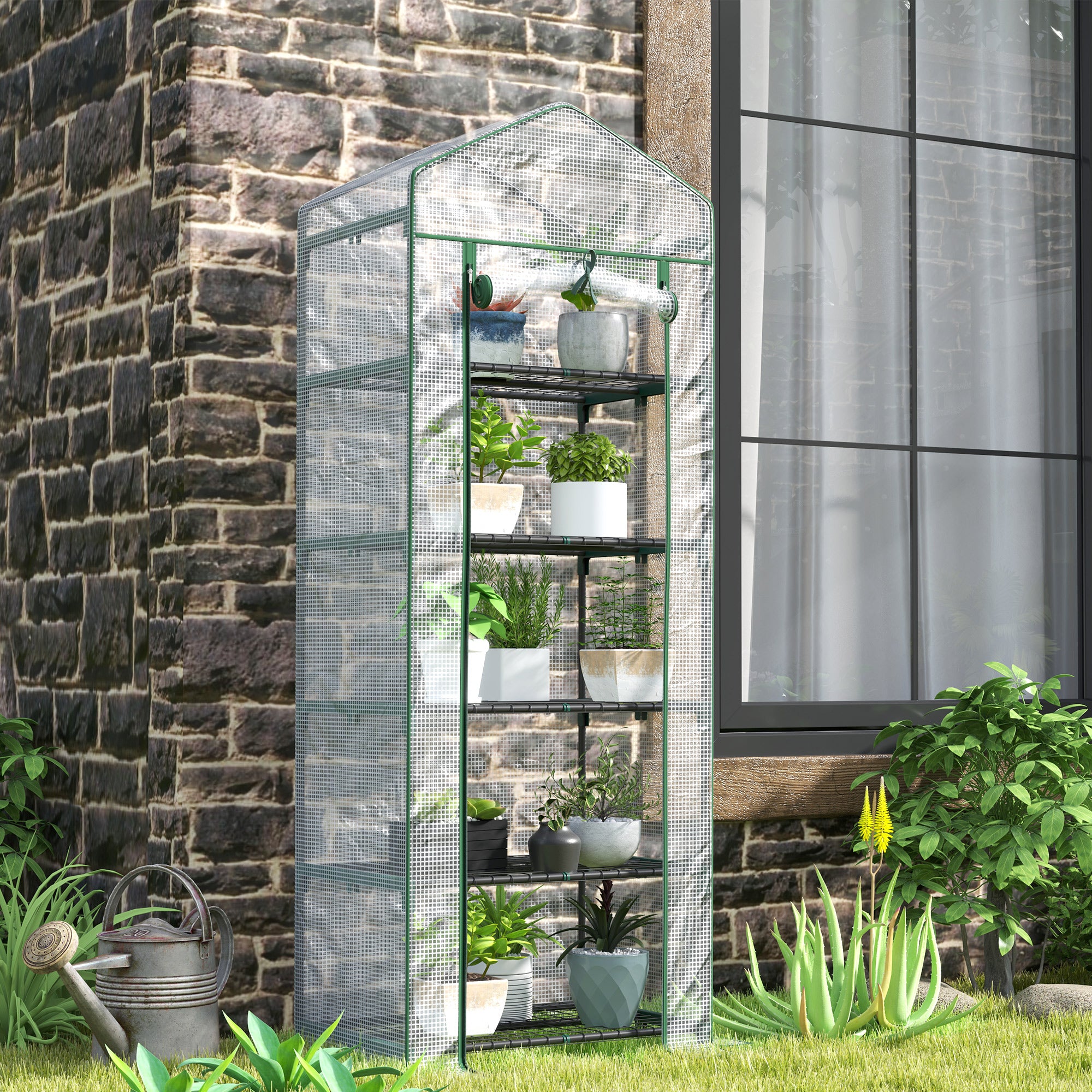 Outsunny 193cm Five Shelf Mini Greenhouse - White - North Peak Garden Furniture