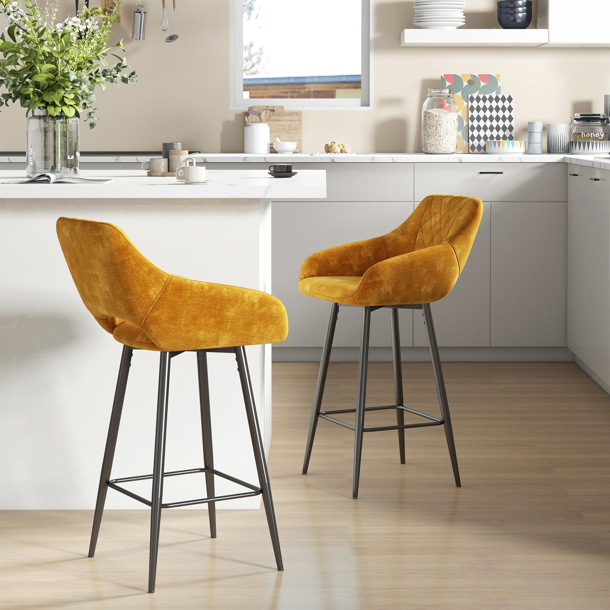 HOMCOM Set of Two Velvet-Feel Bar Stools - Brown - North Peak Garden Furniture
