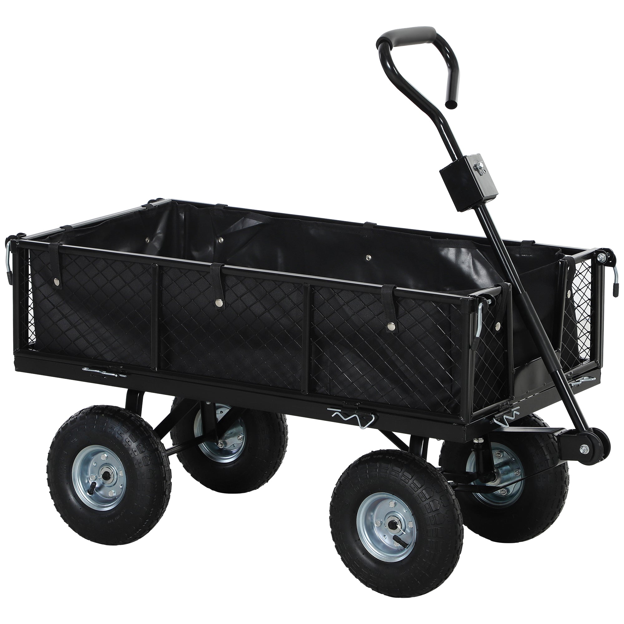 Outsunny 114L Steel Frame Garden Cart Trolley - Black - North Peak Garden Furniture