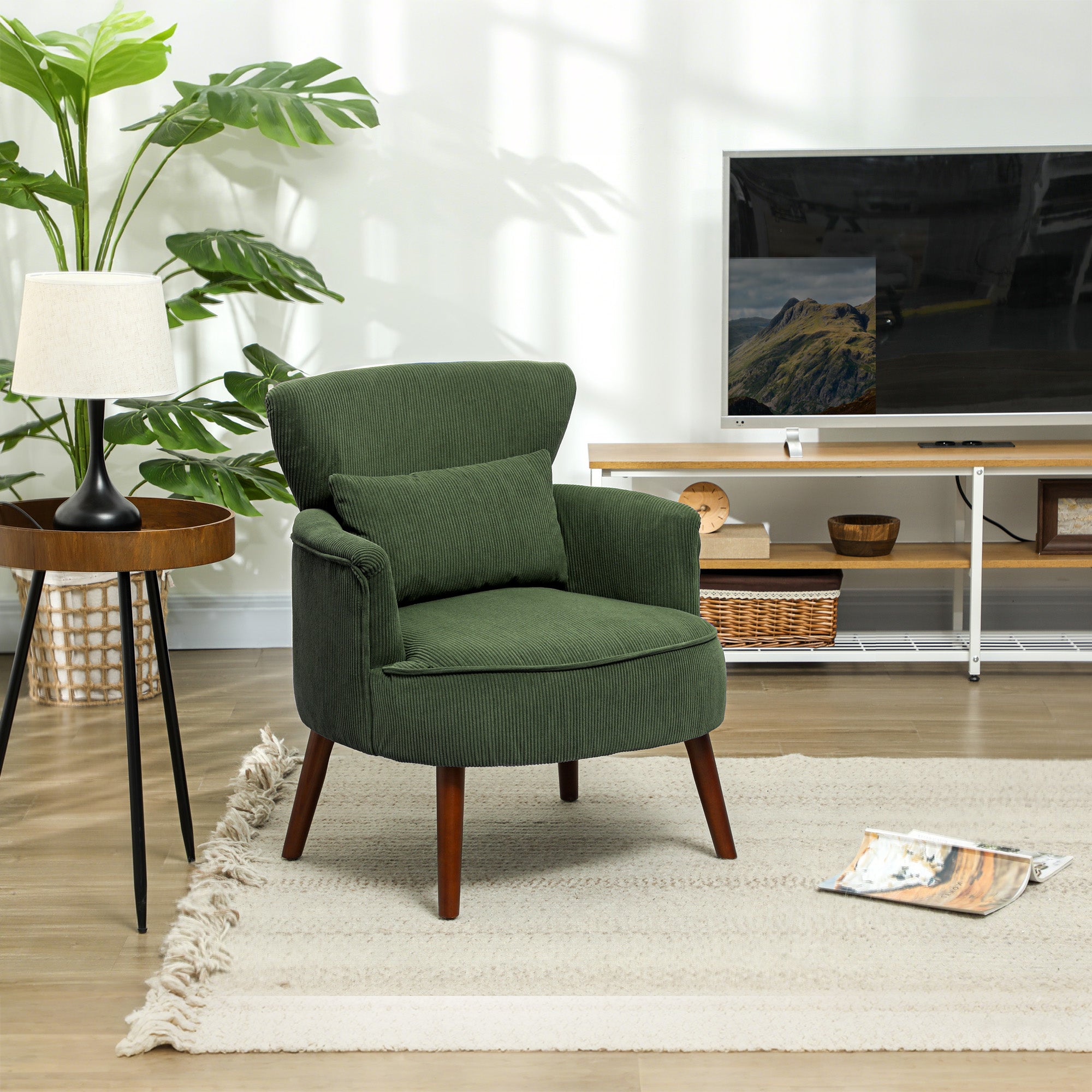 HOMCOM Corduroy Retro Accent Chair - Green - North Peak Garden Furniture