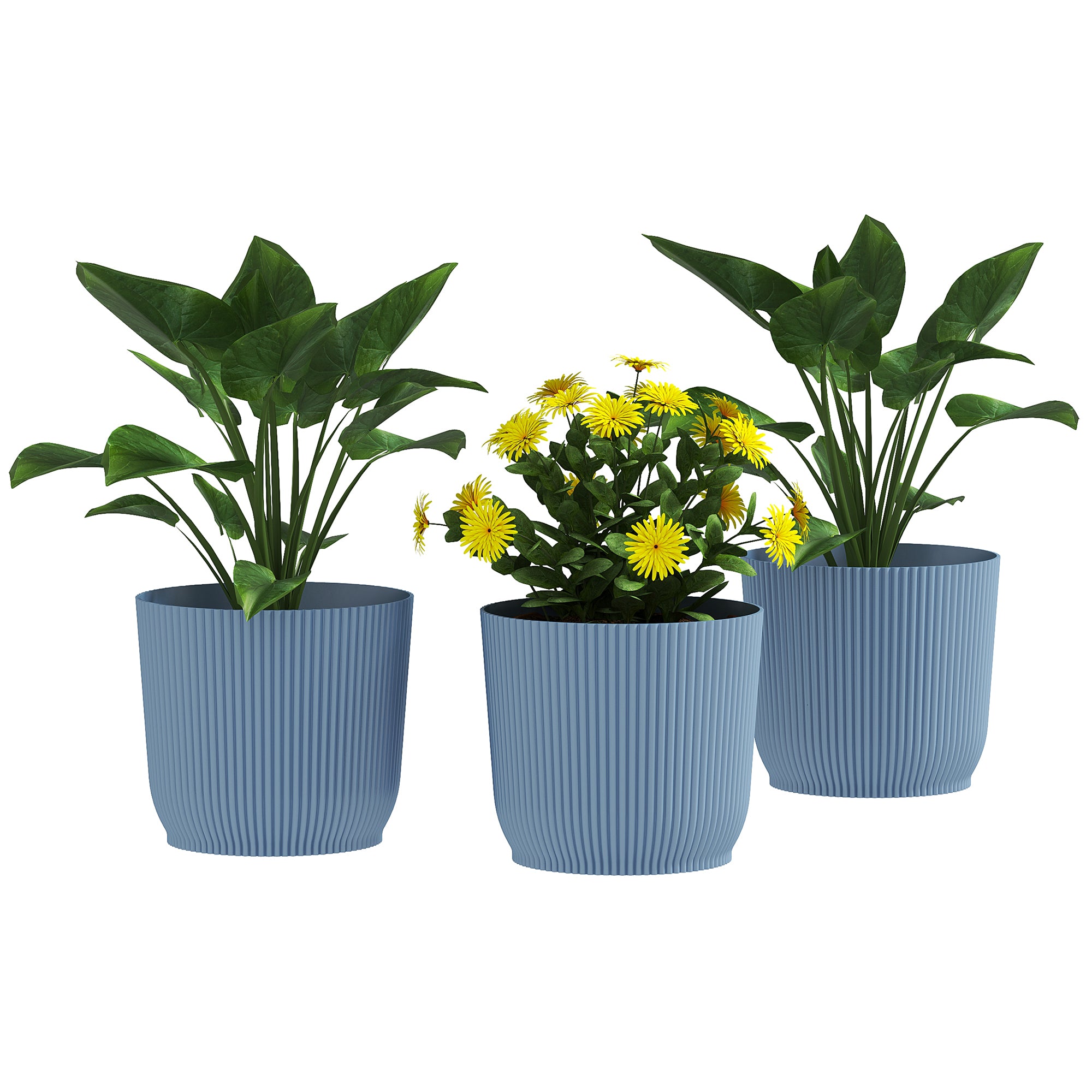 Outsunny Set of Three Ф22cm Planters - Blue - North Peak Garden Furniture