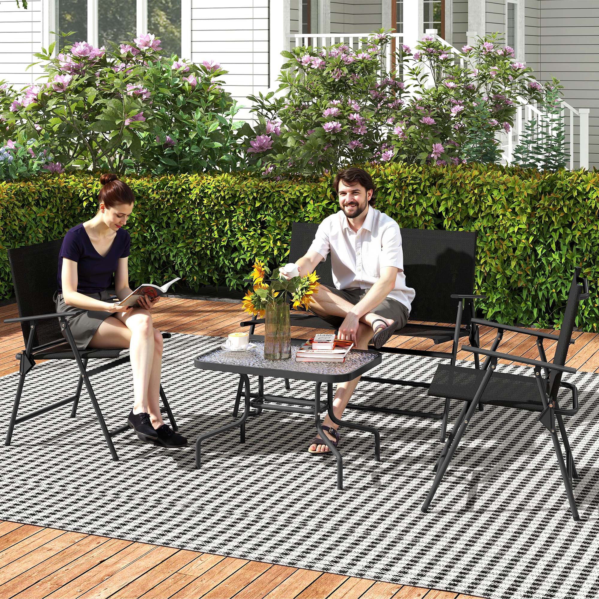 Outsunny 4 Pieces Patio Furniture Set - Black - North Peak Garden Furniture