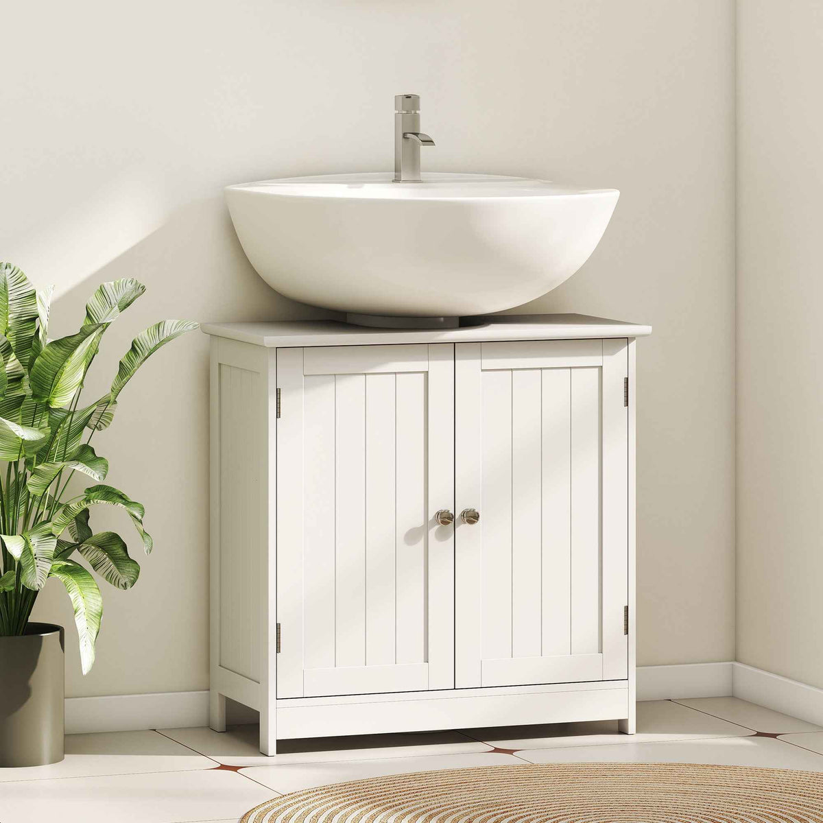 HOMCOM Under Sink Bathroom Storage Cabinet 2 Layers Vanity Unit Wooden - White