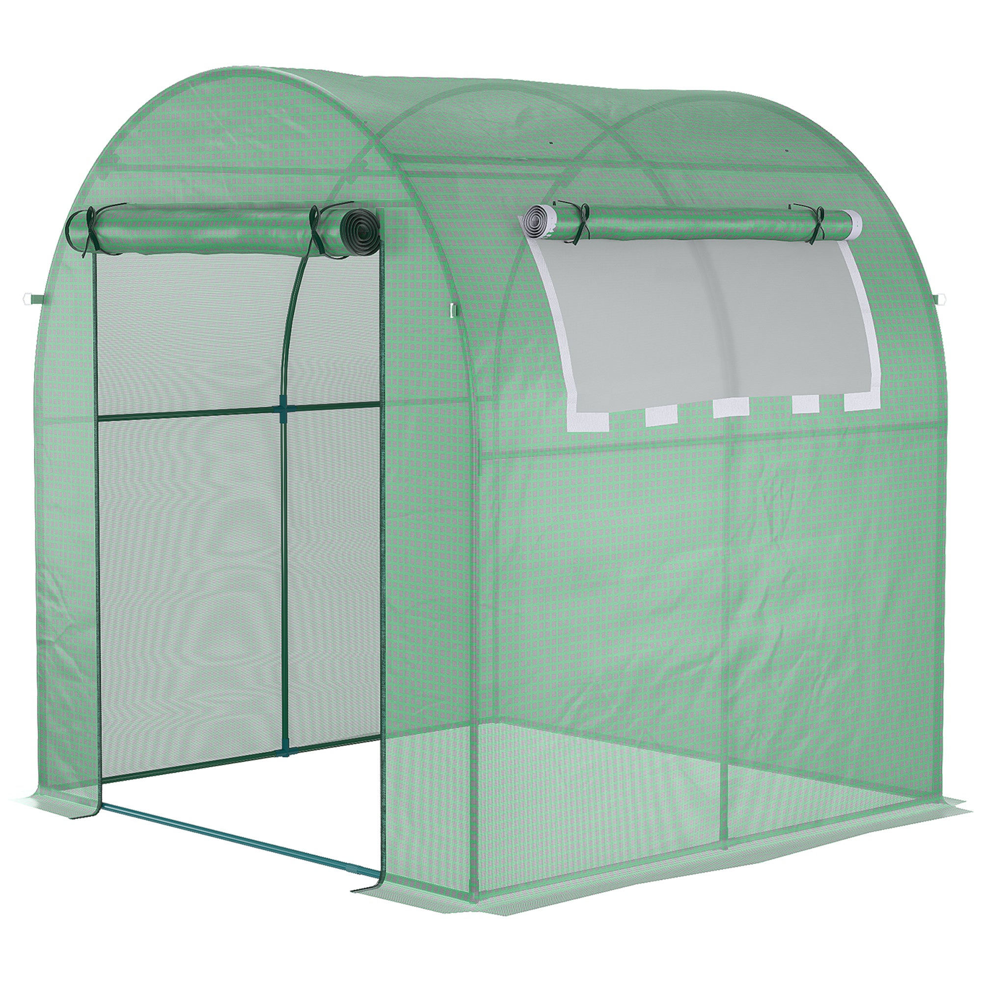 Outsunny Walk in Polytunnel Greenhouse, Green House for Garden with Roll-up Window and Door, 1.8 x 1.8 x 2 m, Green - North Peak Garden Furniture