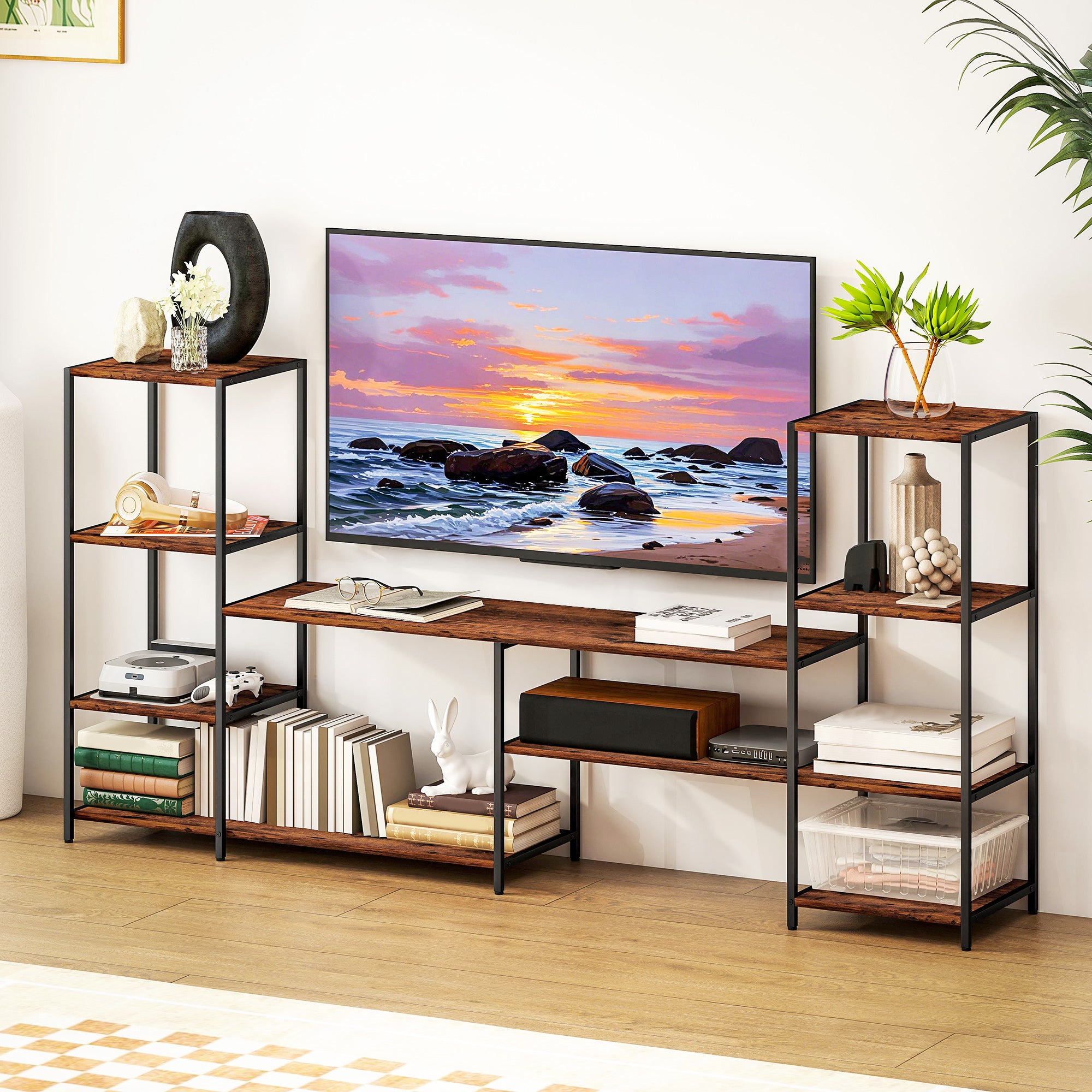 HOMCOM TV Unit for TVs up to 55 Inches, Industrial TV Stand with Storage Shelves, Entertainment Centre for Living Room, Bedroom - North Peak Garden Furniture