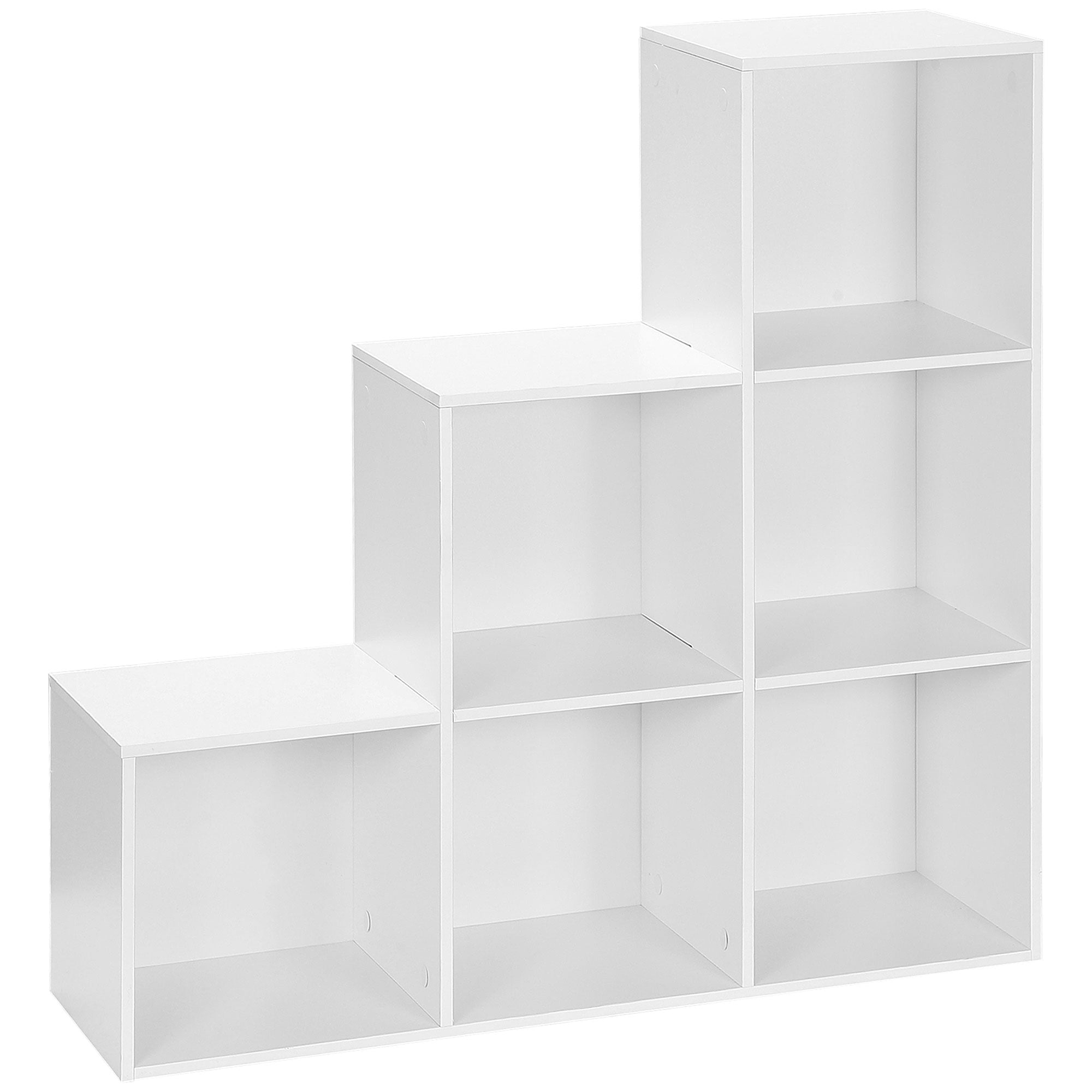HOMCOM 3-tier Step 6 Cubes Storage Unit Particle Board Cabinet Bookcase Organiser Home Office Shelves - White - North Peak Garden Furniture