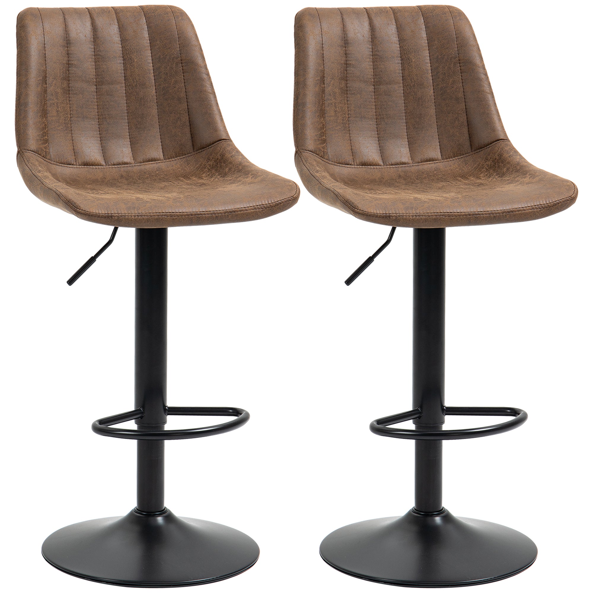 HOMCOM Adjustable Bar Stools Set of 2 Counter Height Barstools Dining Chairs 360° Swivel with Footrest for Home Pub, Brown - North Peak Garden Furniture