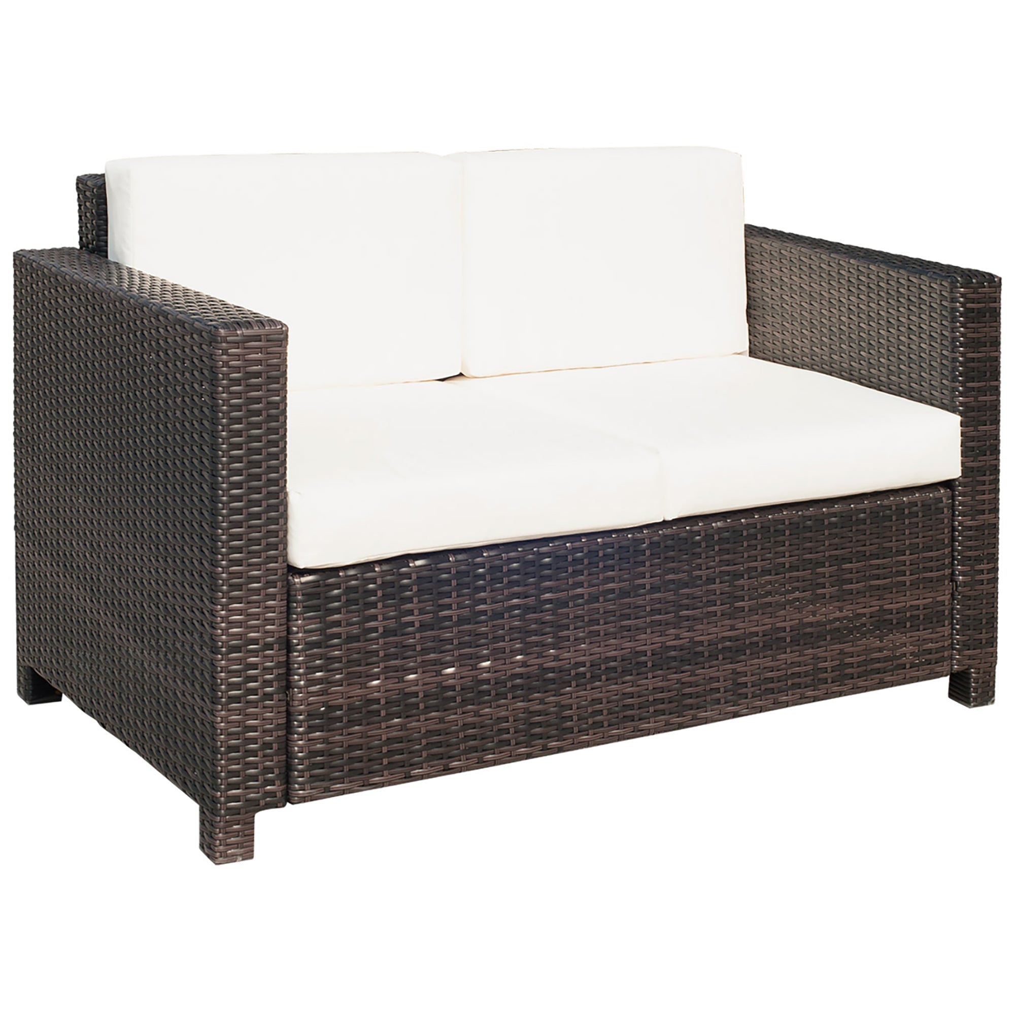Outsunny 2 Seater Garden Furniture, Rattan Sofa with Soft Padded Cushion and Armrests, Wicker Garden Loveseat for Patio, Mixed Brown - North Peak Garden Furniture