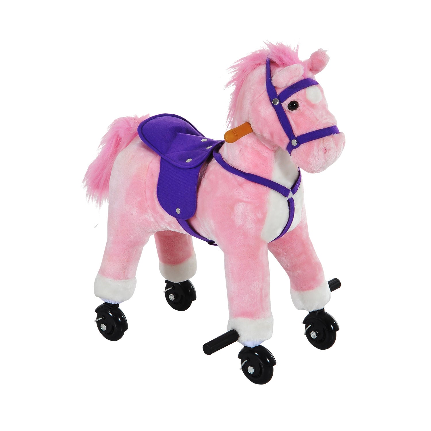 HOMCOM Rocking Horse Kids Ride on Walking Horse Animal Pony Wheeled Riding Plush Toy wSound for 3 Years and Up (Pink)