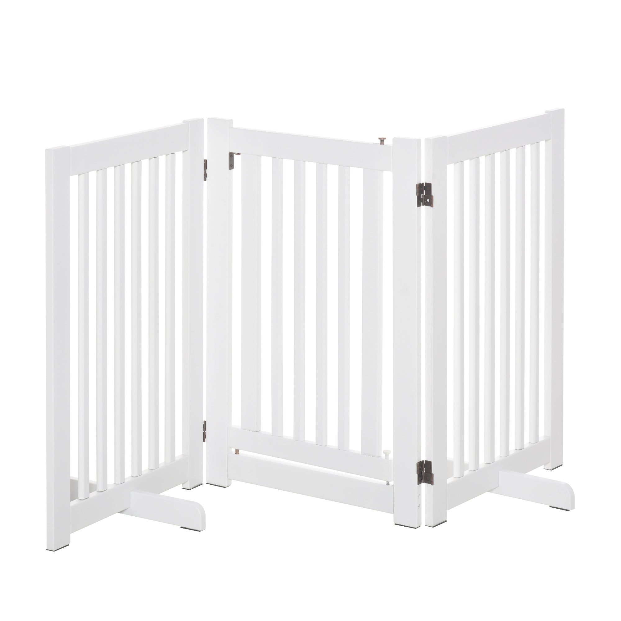 PawHutPet Gates MDF Freestanding Expandable Dog Gate Wood Doorway Pet Barrier Fence w Latched Door White