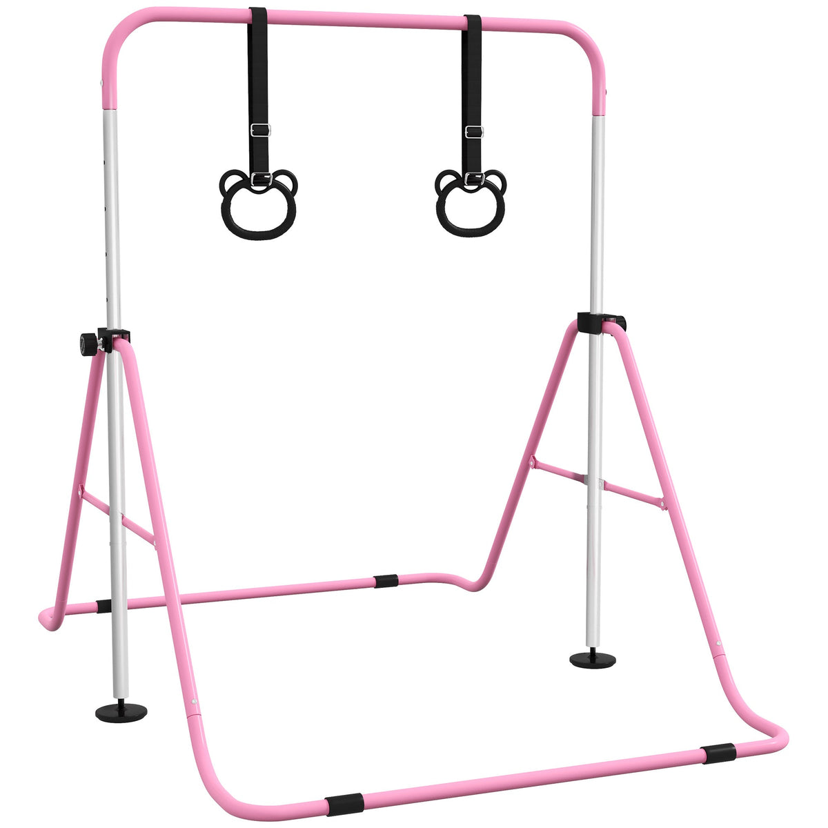 HOMCOM Adjustable Height, Foldable Kids Gymnastics Bar w Non-Slip Mats, for 3+ Years, Pink