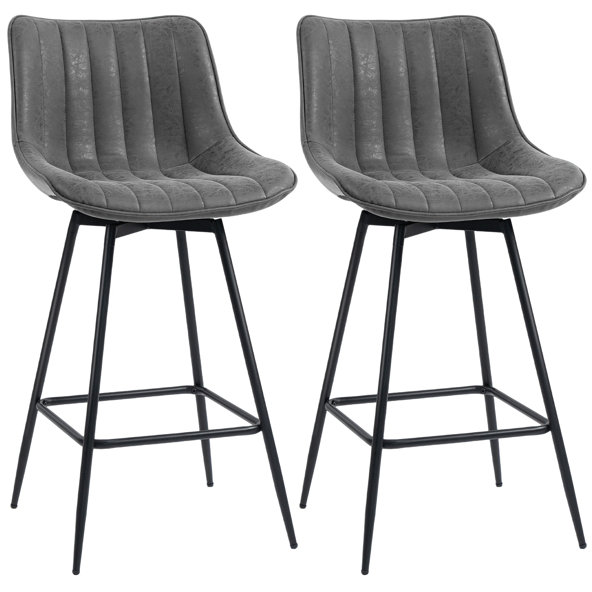 HOMCOM Set of 2 PU Leather Swivel Bar Stools - Grey
