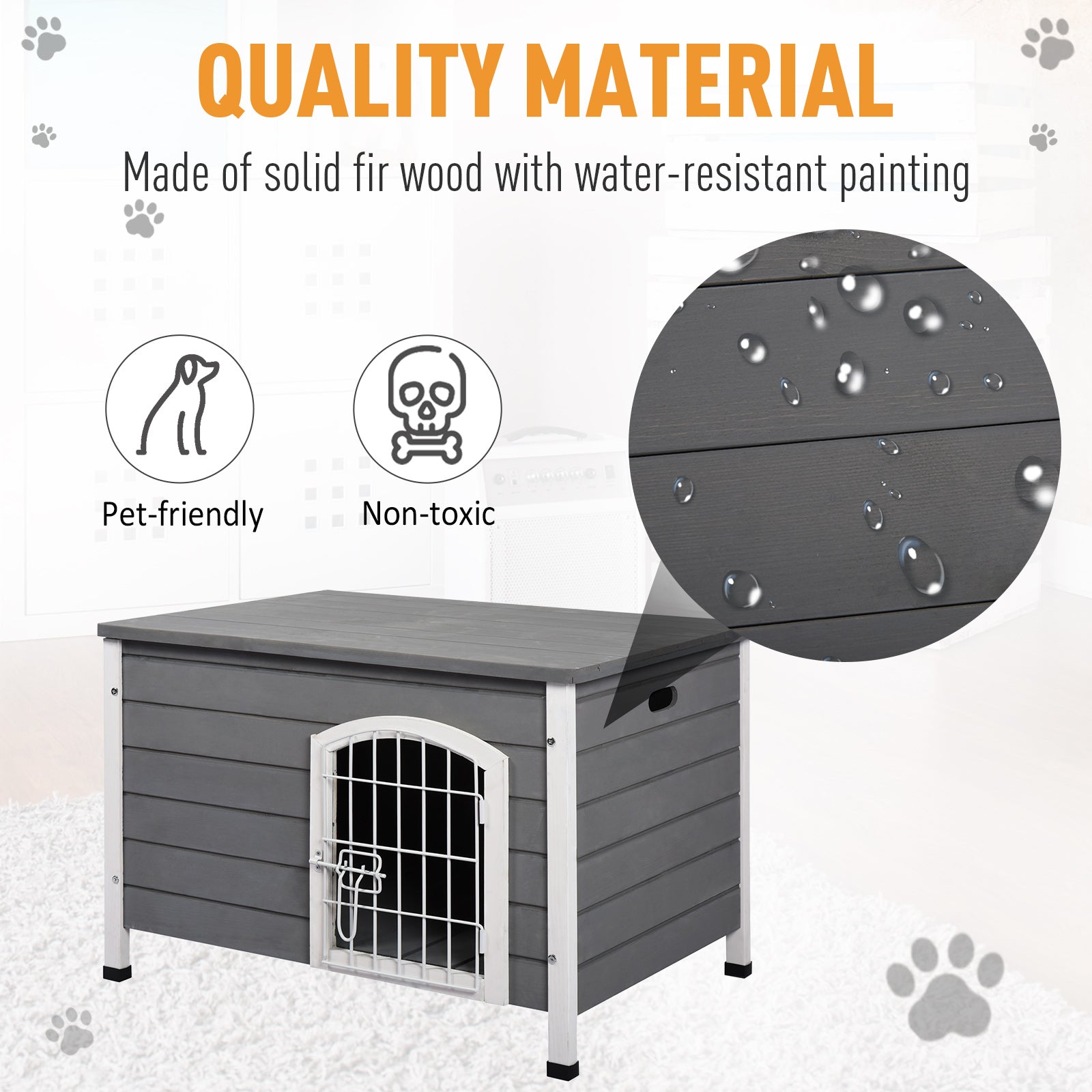 PawHut Wooden Dog Crate, Lockable Kennel for Small Animals, Openable Top, Durable Pet House, Grey