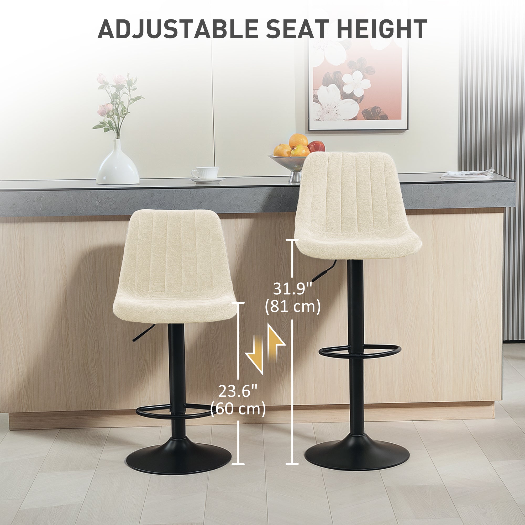 HOMCOM Set of Two Chenille-Feel Tub Bat Stools - Beige - North Peak Garden Furniture