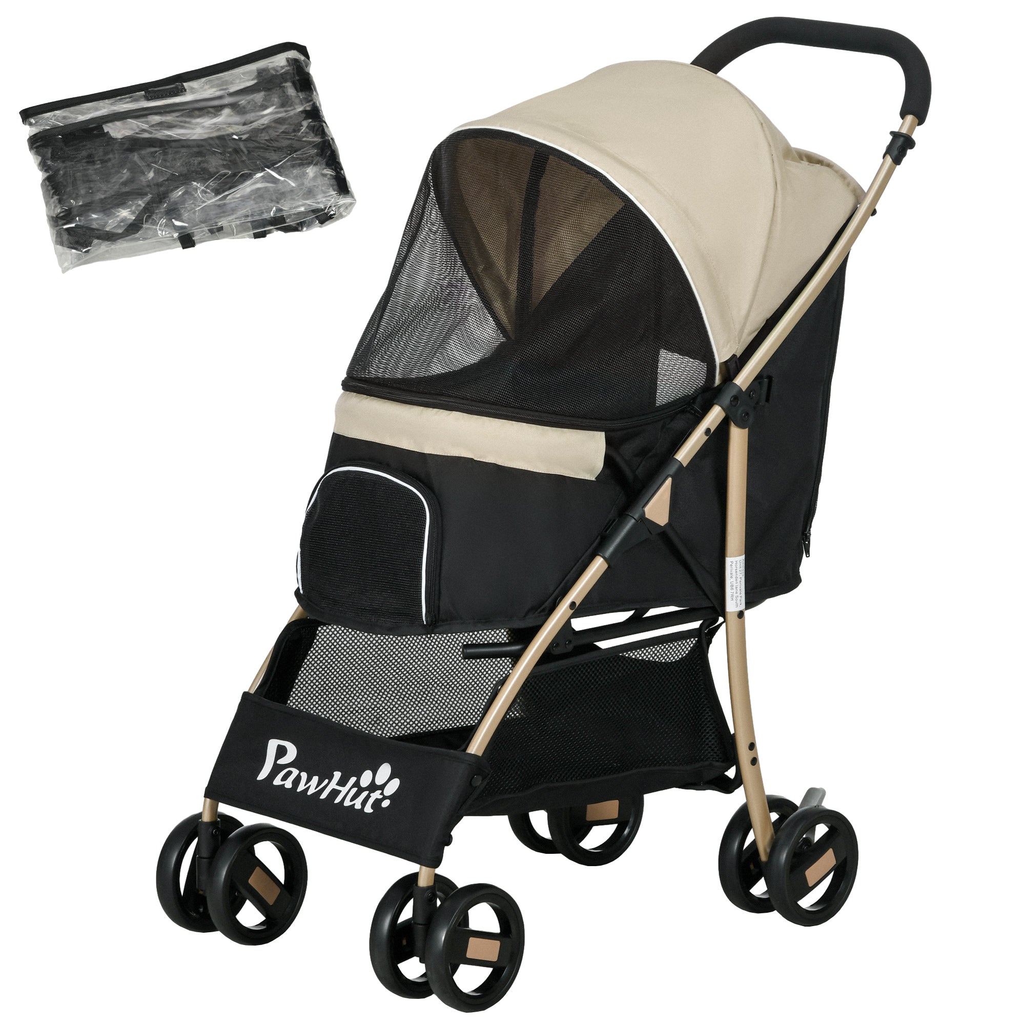 PawHut Pet Stroller for Small and Miniature Dogs, with Rain Cover - Khaki