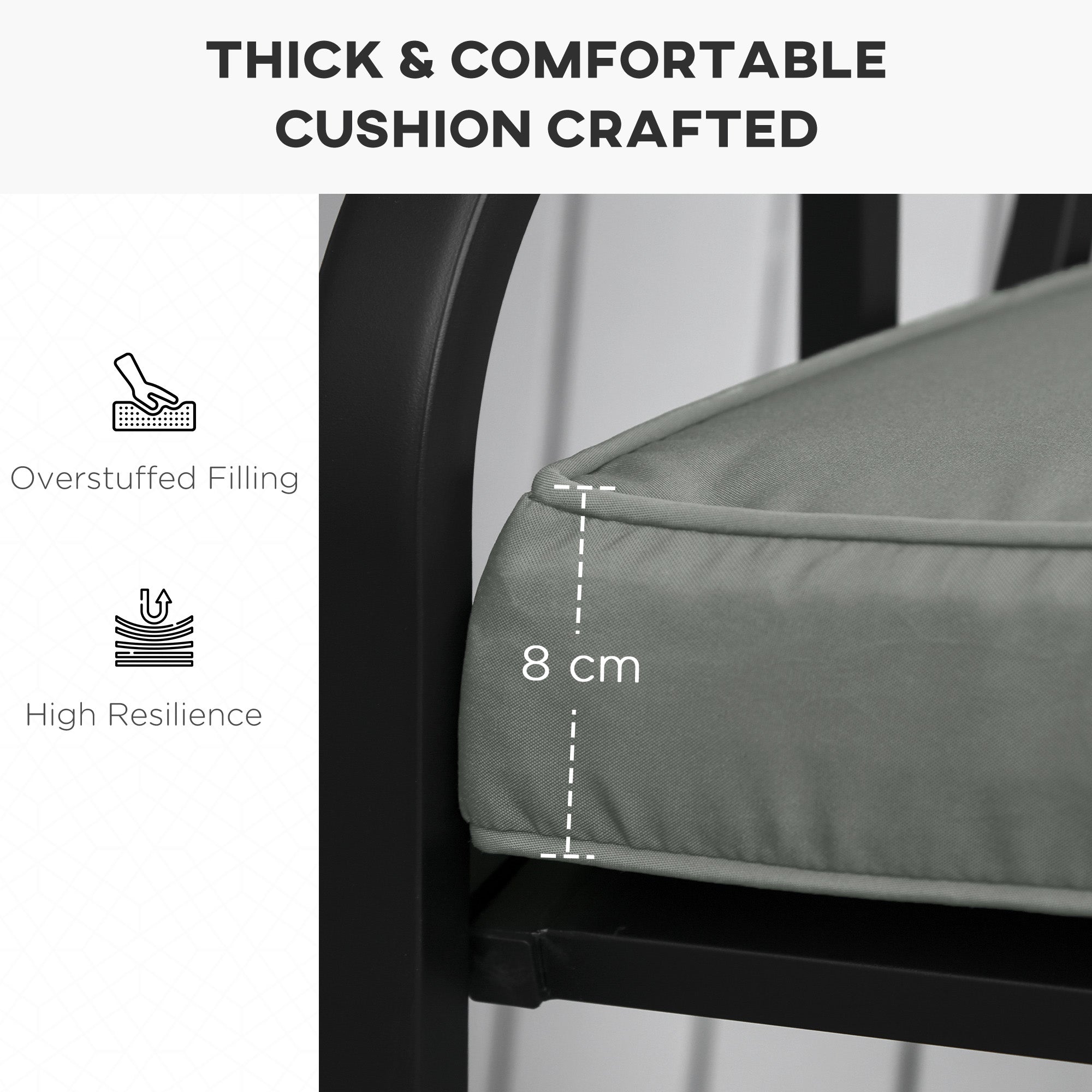 Outsunny Garden Bench Cushion 2 Seater Loveseat Seat Pad for Patio Swing Furniture for Indoor & Outdoor Use, 120 x 50 x 8 cm, Grey - North Peak Garden Furniture