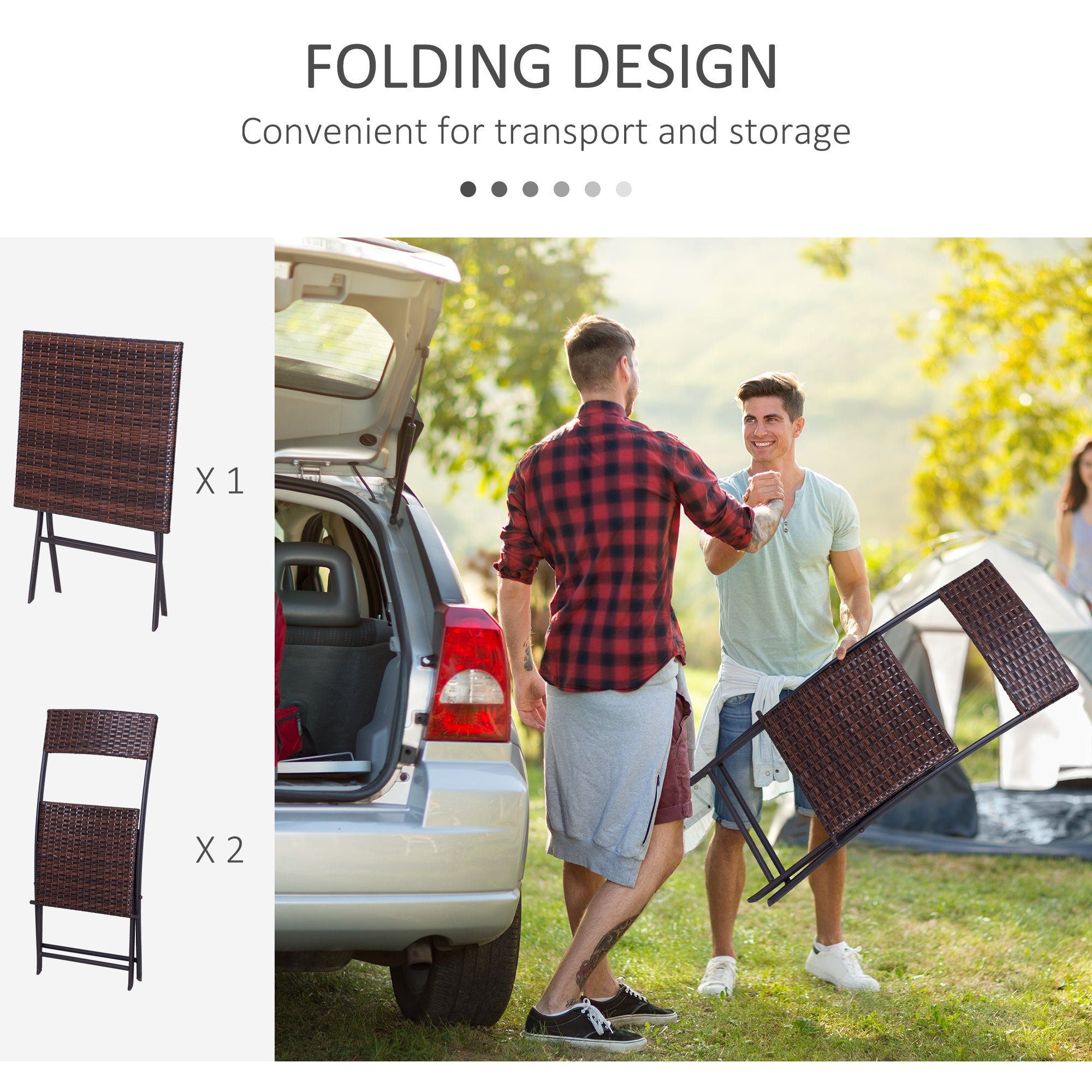 Outsunny 2-Seater Rattan Bistro Set: 1 x table, 2 x chairs-Brown - North Peak Garden Furniture