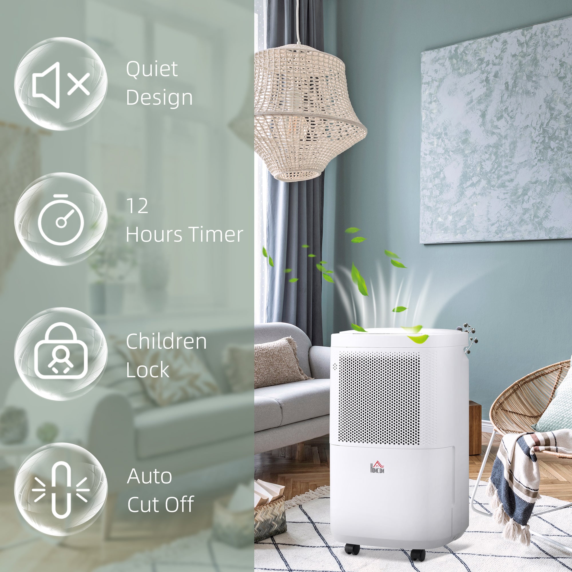 HOMCOM 10L/Day 2200ML Portable Quiet Dehumidifier with WiFi Smart App Control, Electric Moisture Air Dehumidifier for Home Laundry Basement - North Peak Garden Furniture